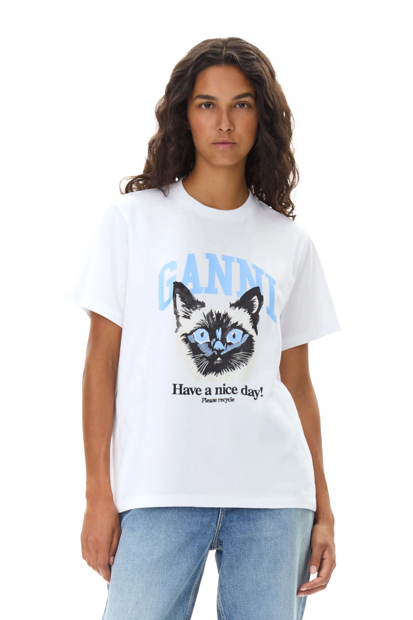 Hvit Basic Jersey Cat Relaxed T-shirt - Image 2