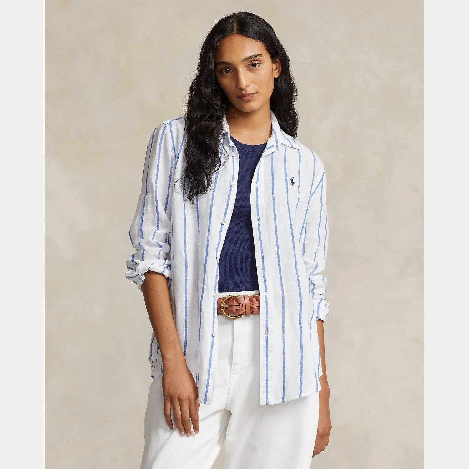 Hvit/blå Relaxed Long Slv Shirt - Image 2
