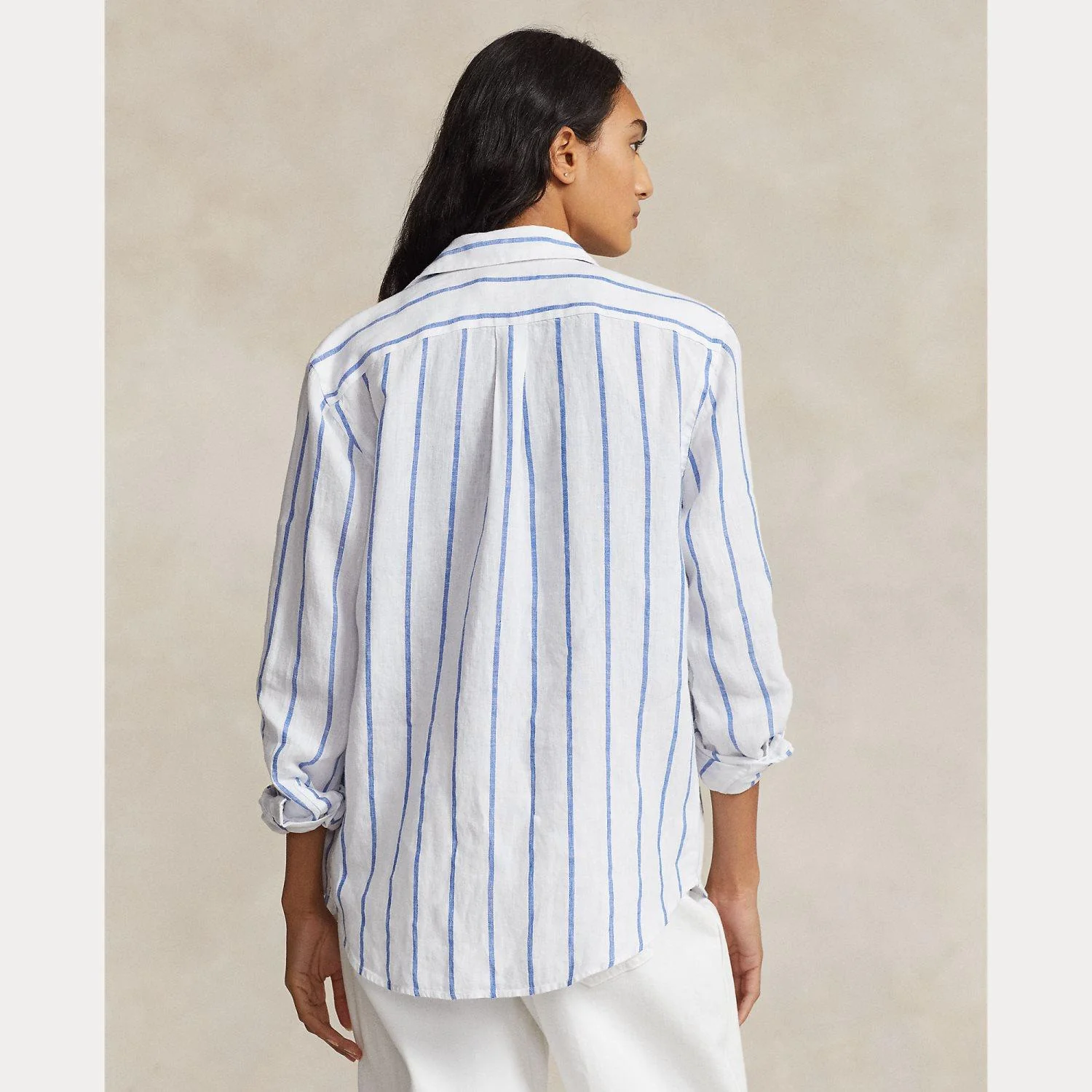 Hvit/blå Relaxed Long Slv Shirt - Image 4