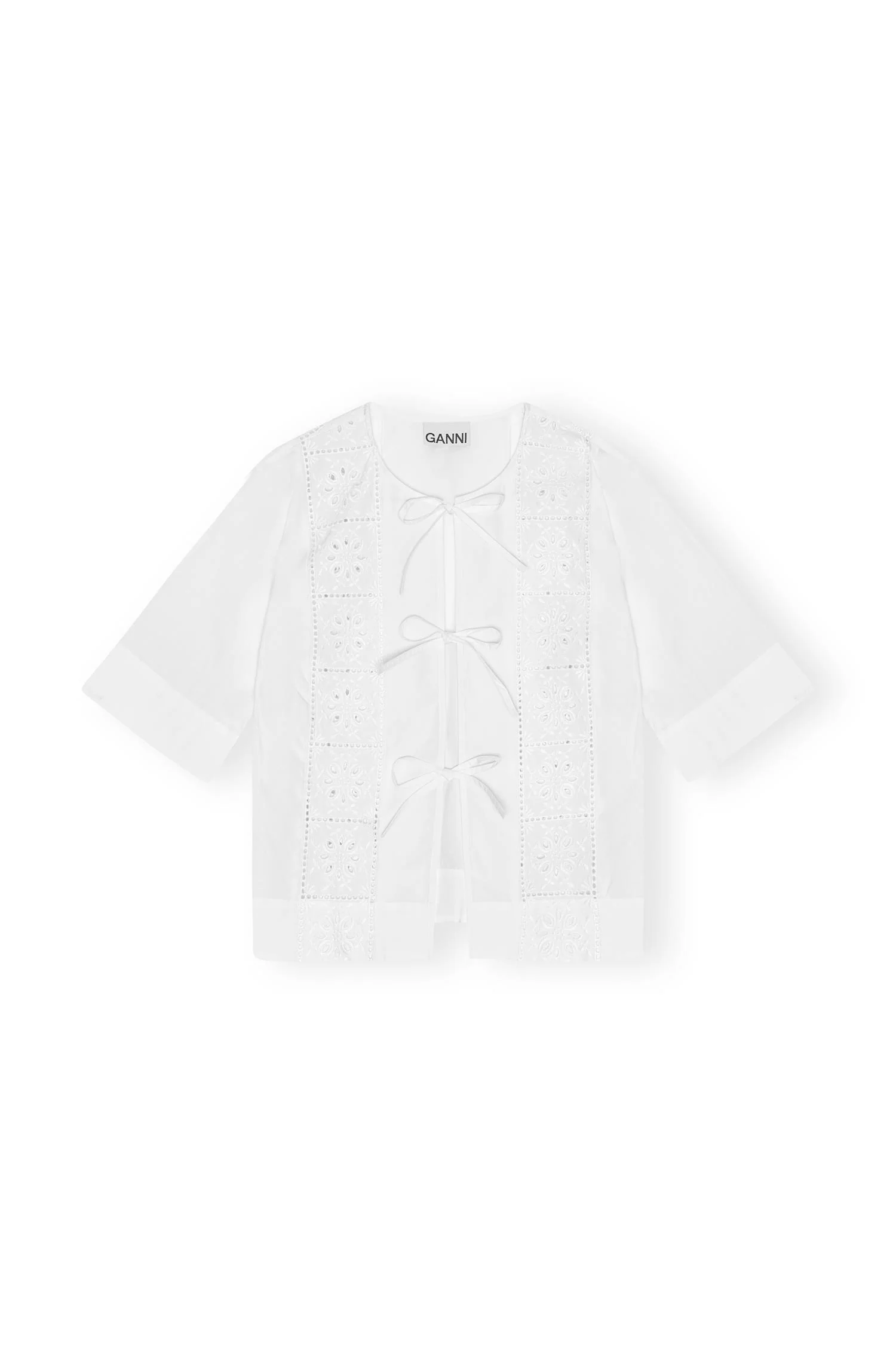 Hvit Broderie Anglaise Tie Blouse