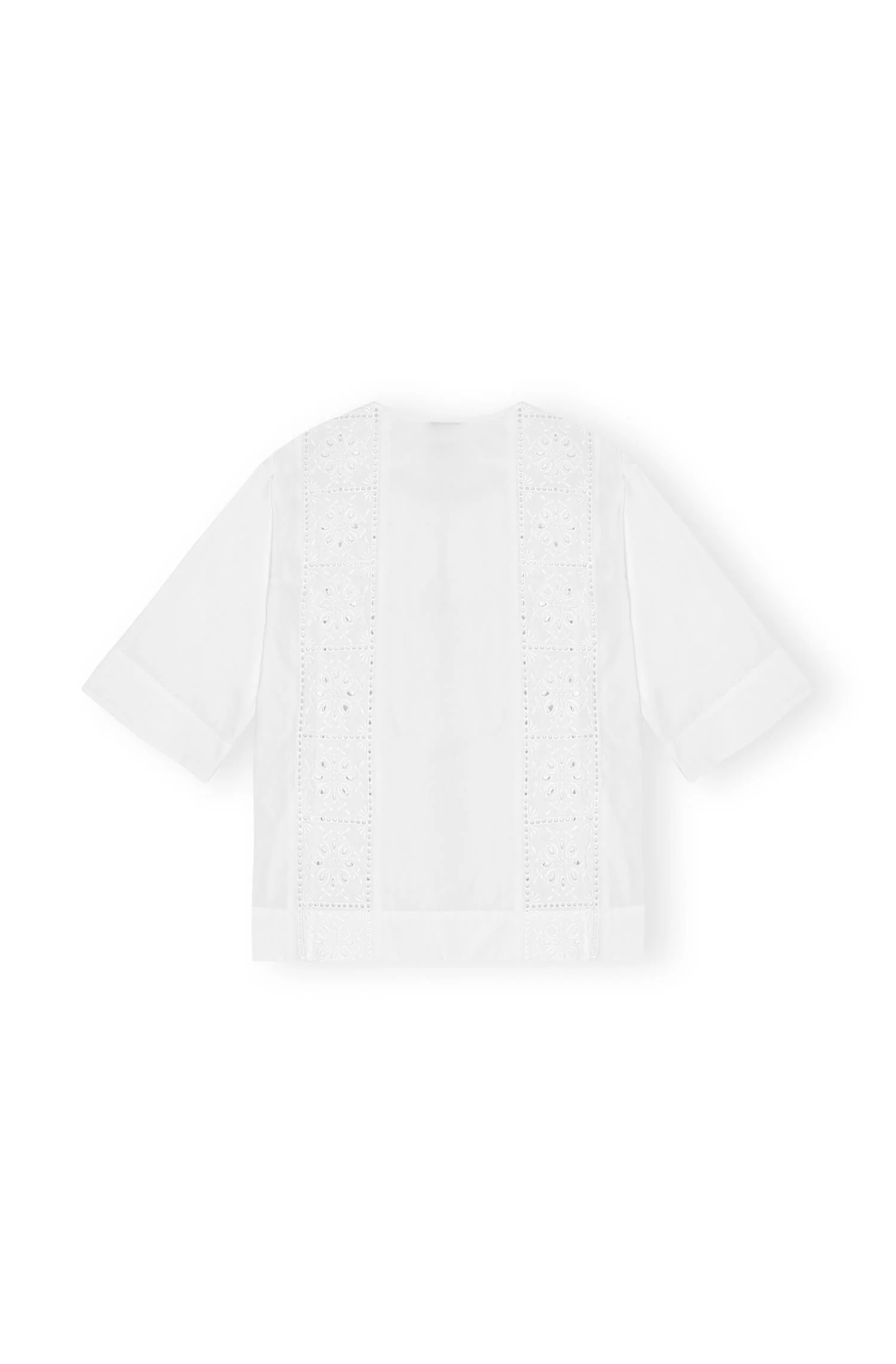 Hvit Broderie Anglaise Tie Blouse - Image 2