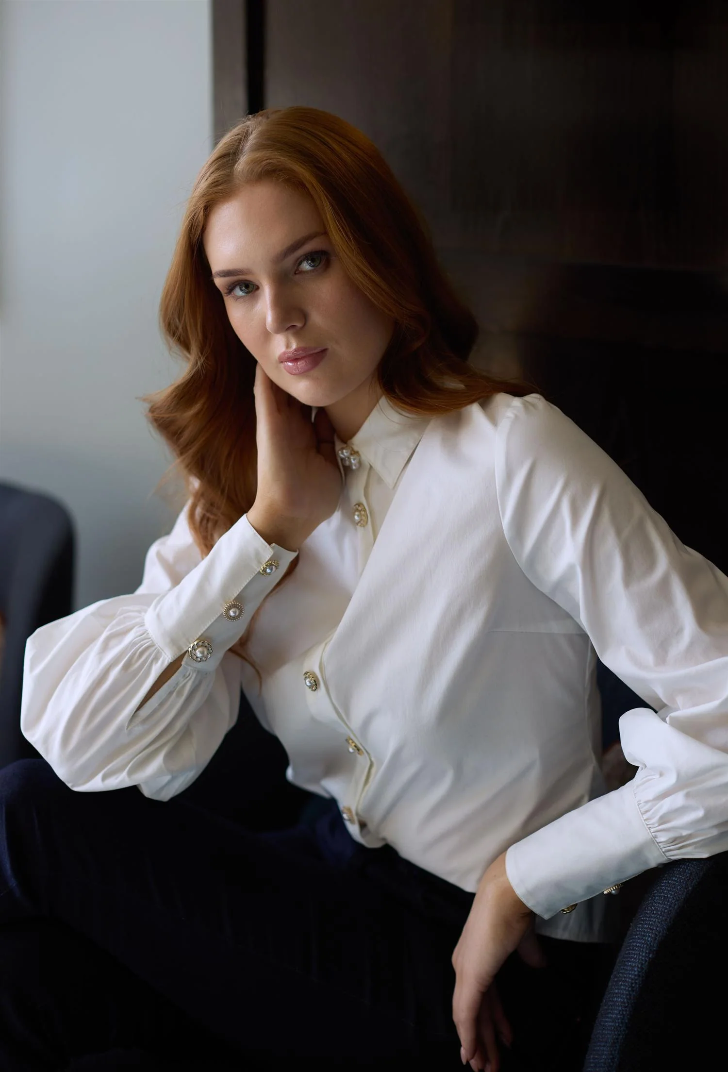 Hvit Button Stretch Blouse - Image 3