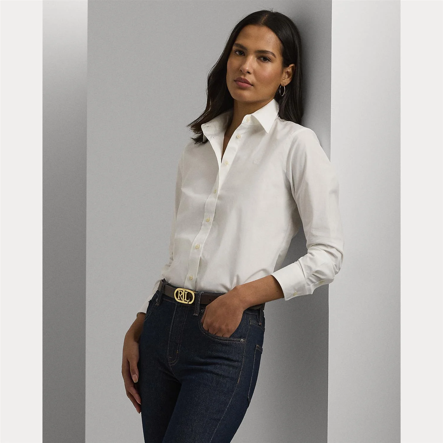 Hvit  Easy Care Stretch Cotton Shirt - Image 2
