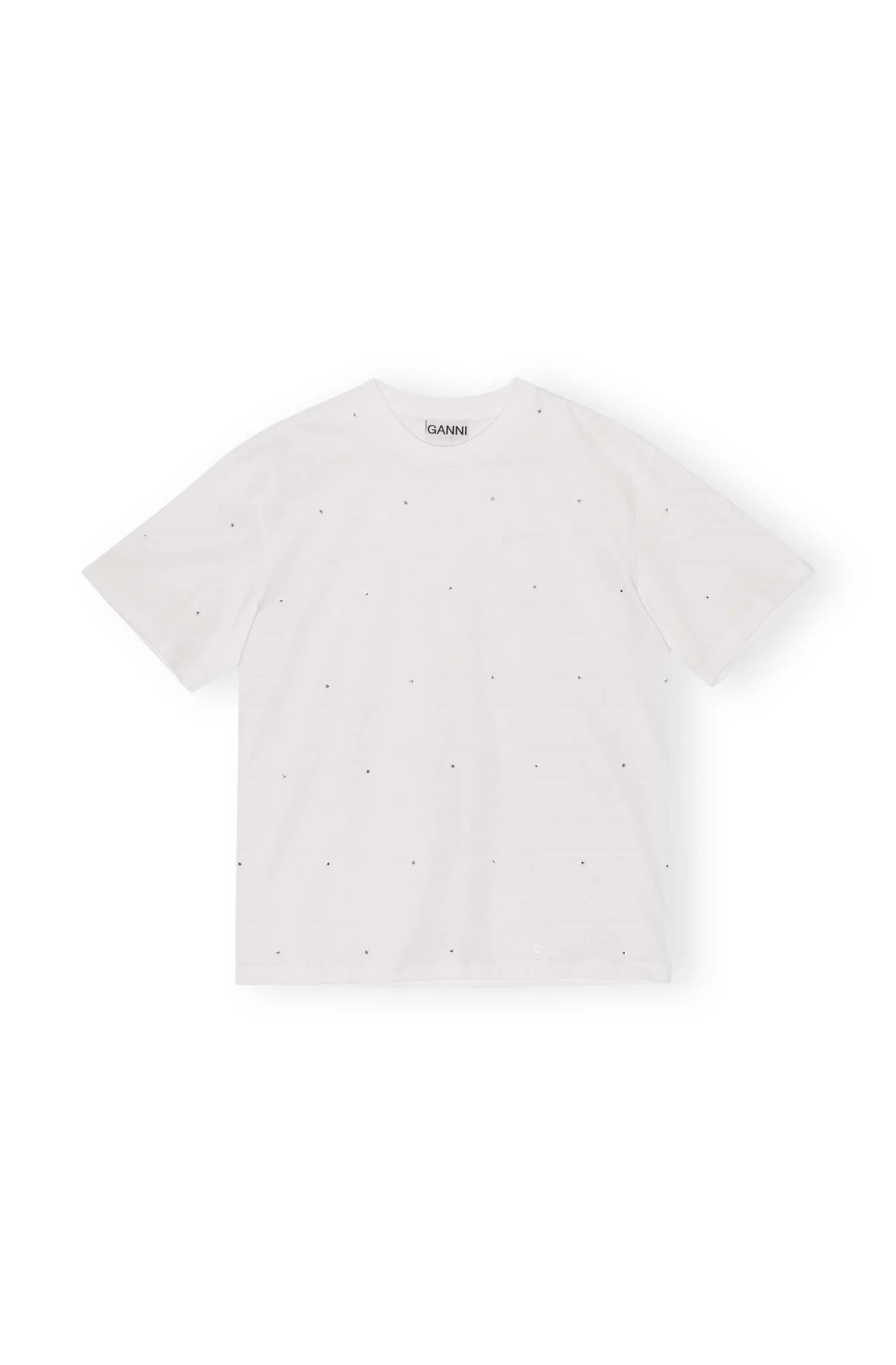 Hvit Heavy cotton drop shoulder rhinestone t-shirt
