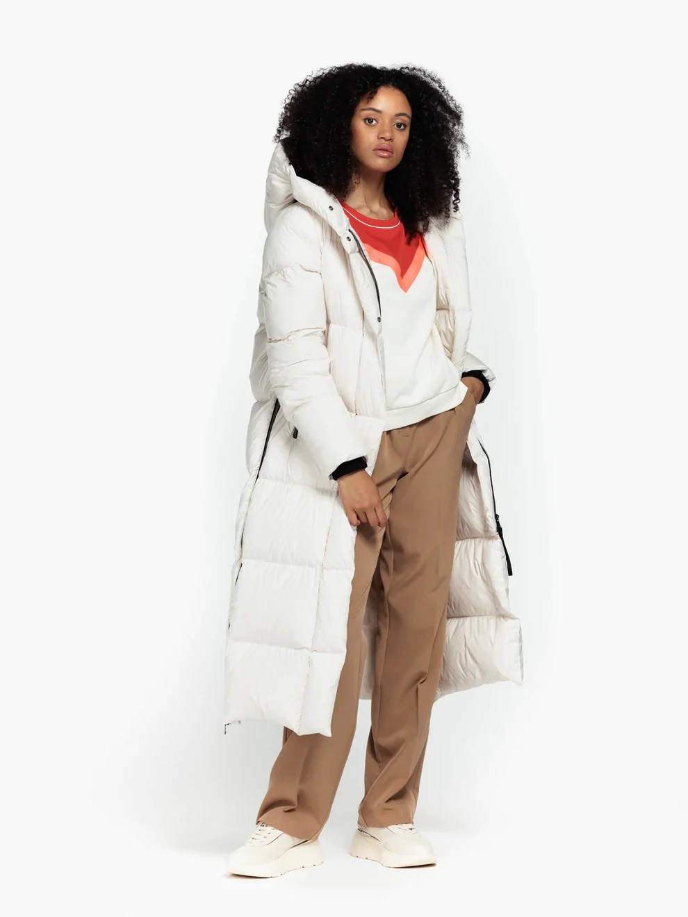 Hvit/sort Puffer long coat - Image 2