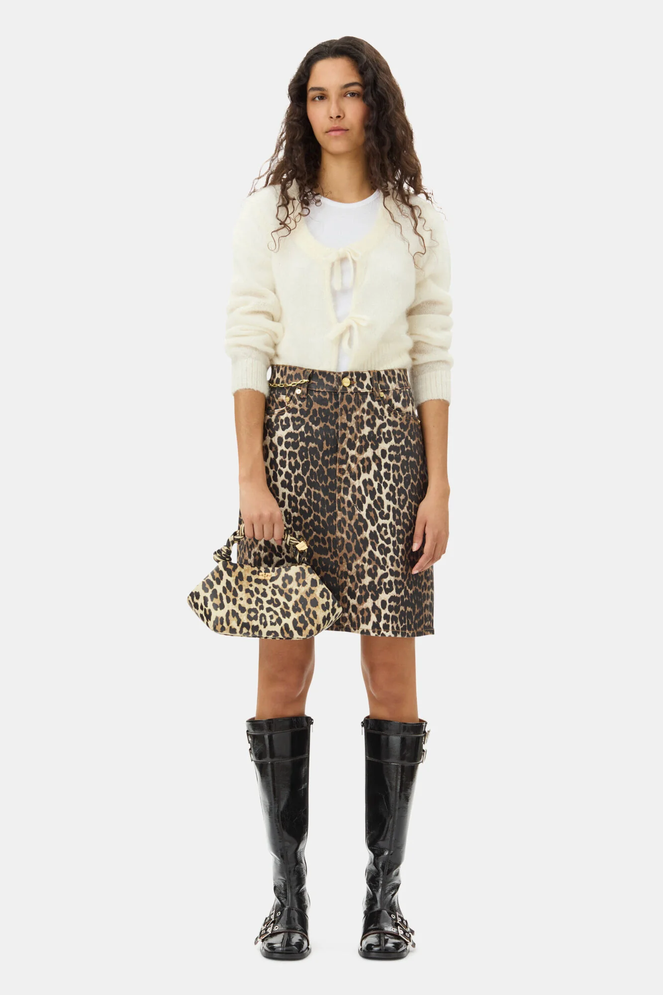 Leopard Foil Print Denim Skirt - Image 2