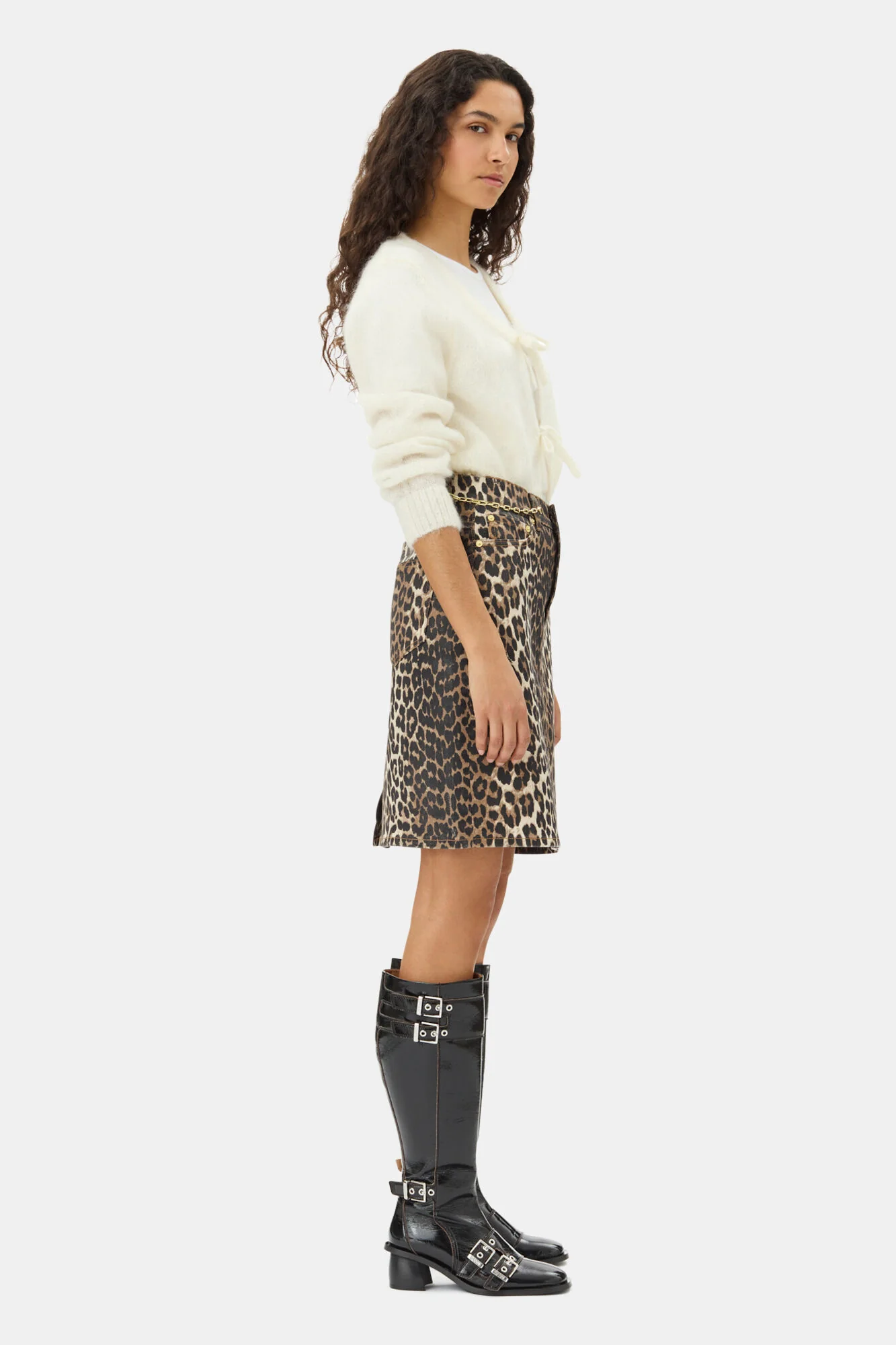 Leopard Foil Print Denim Skirt - Image 5