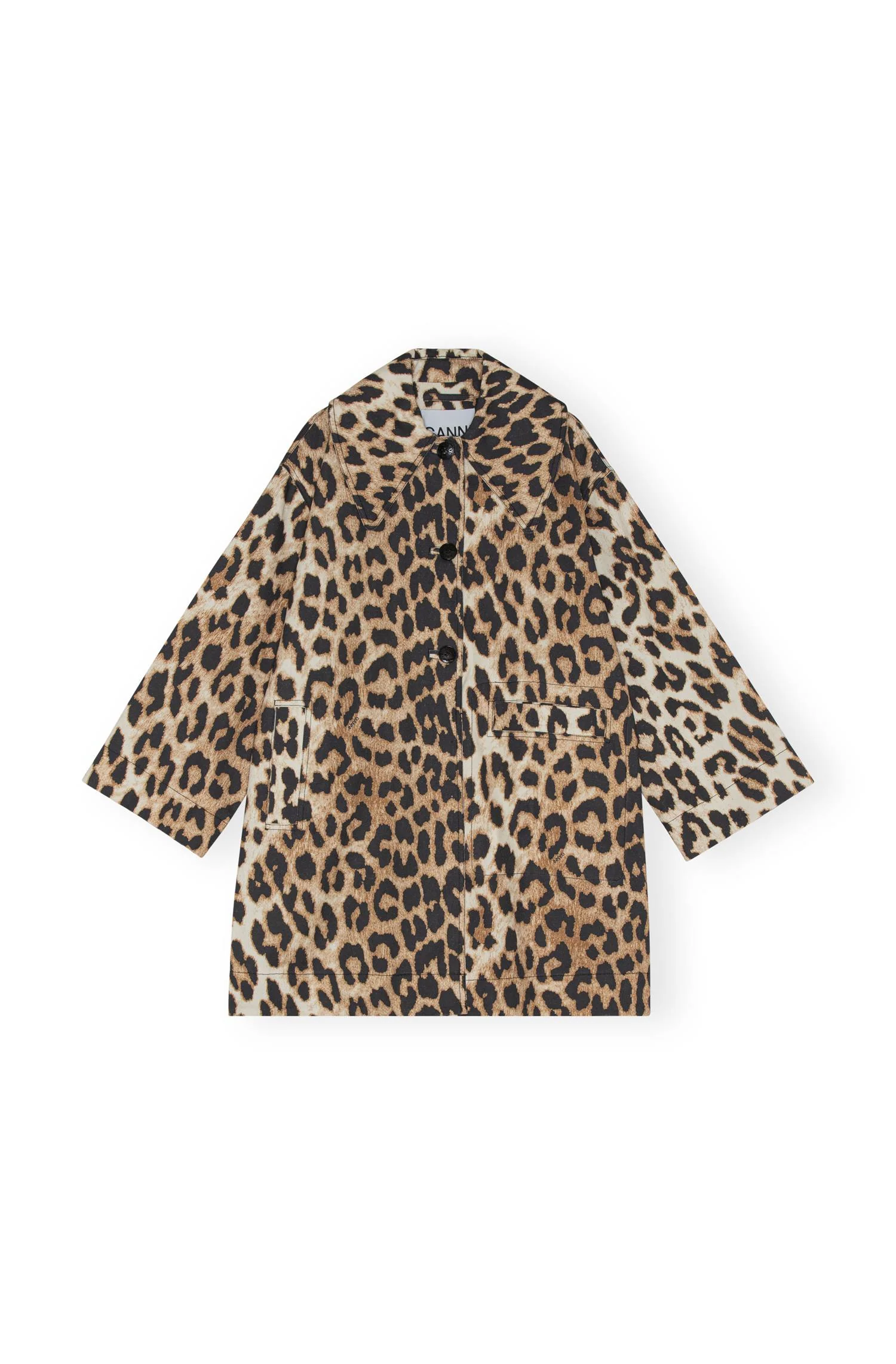 Leopard Printed Canva Oversized Midi Jacket