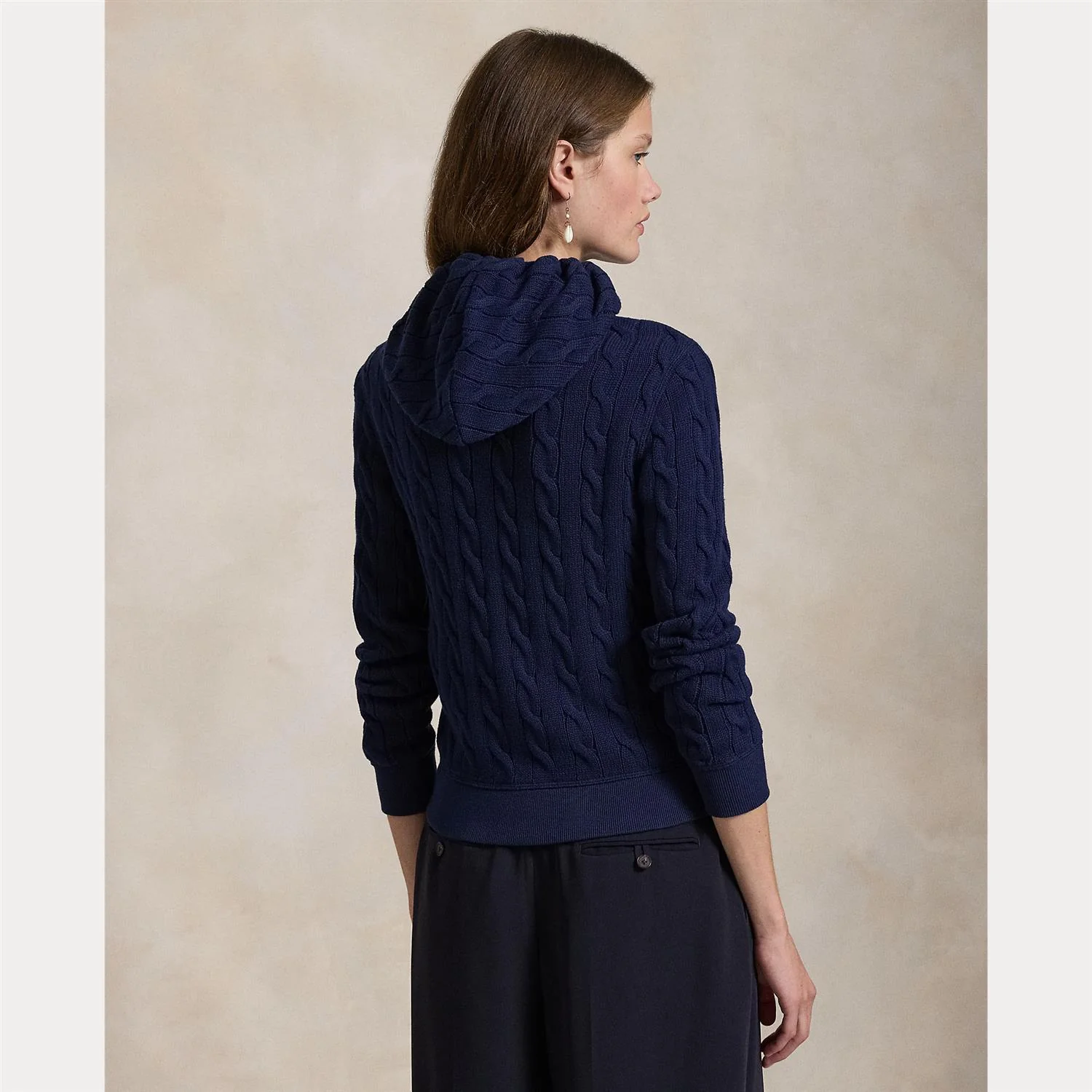 Marineblå Cable Knit Full Zip Hoodie - Image 4