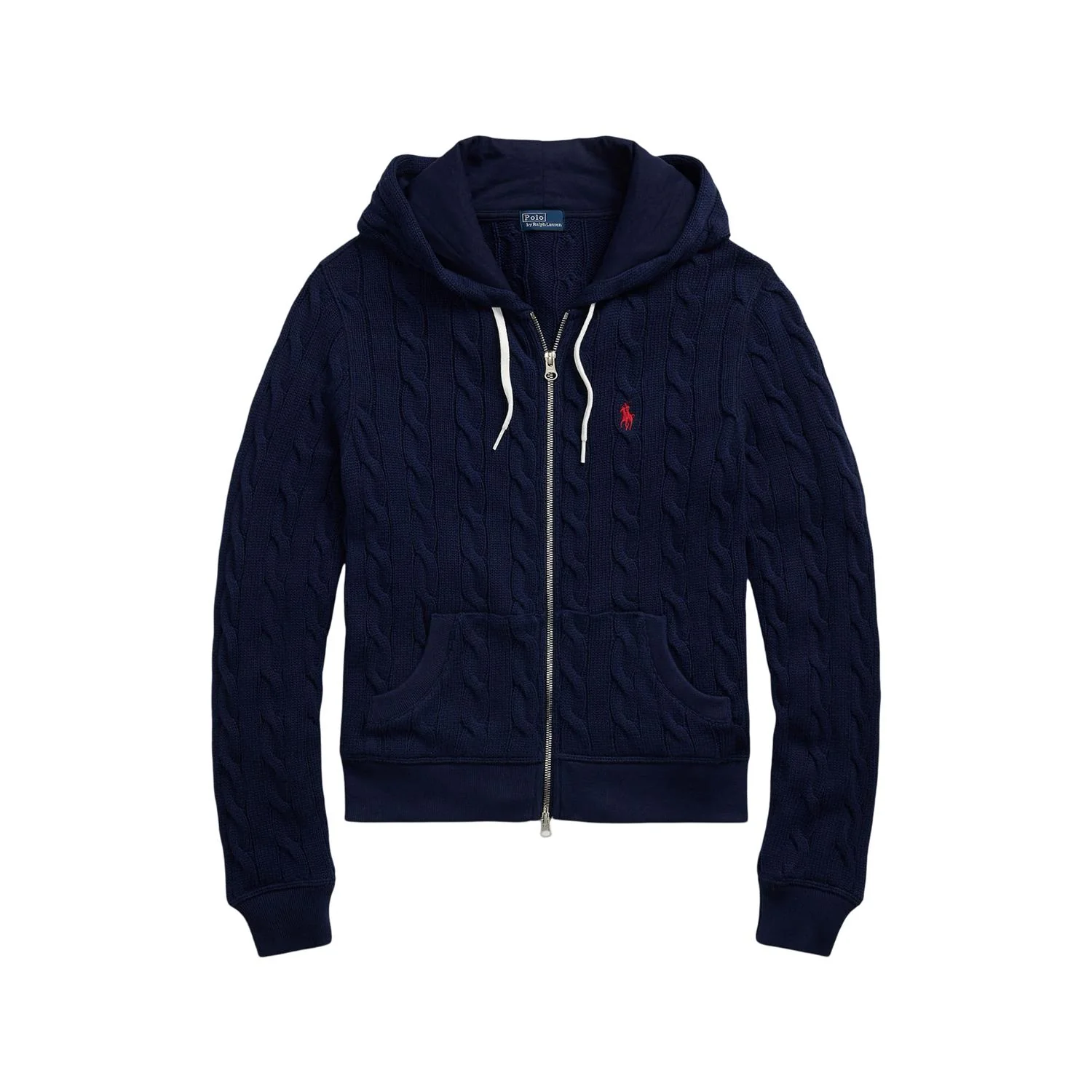 Marineblå Cable Knit Full Zip Hoodie - Image 5