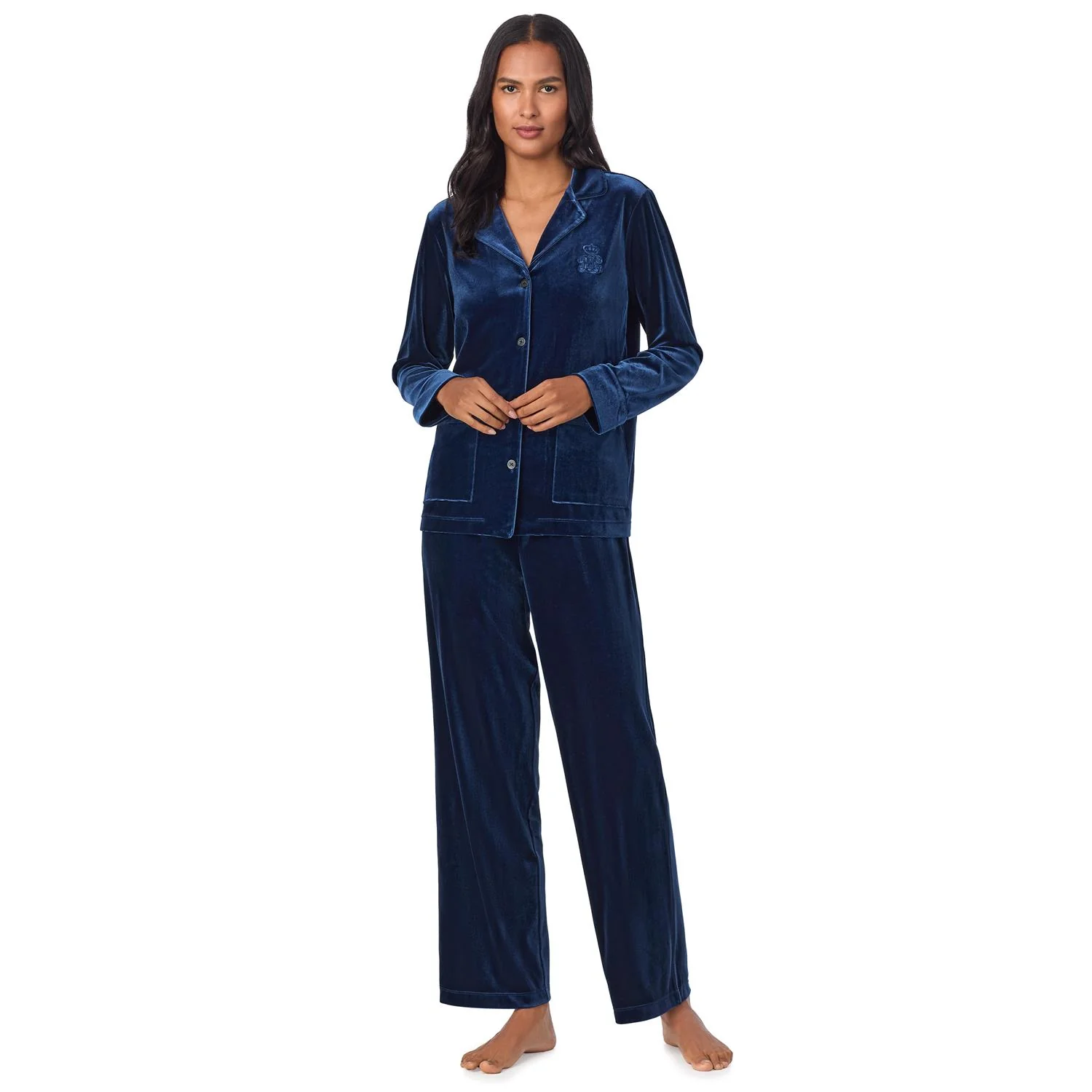 Marineblå LRL Notch collar long pant pj set