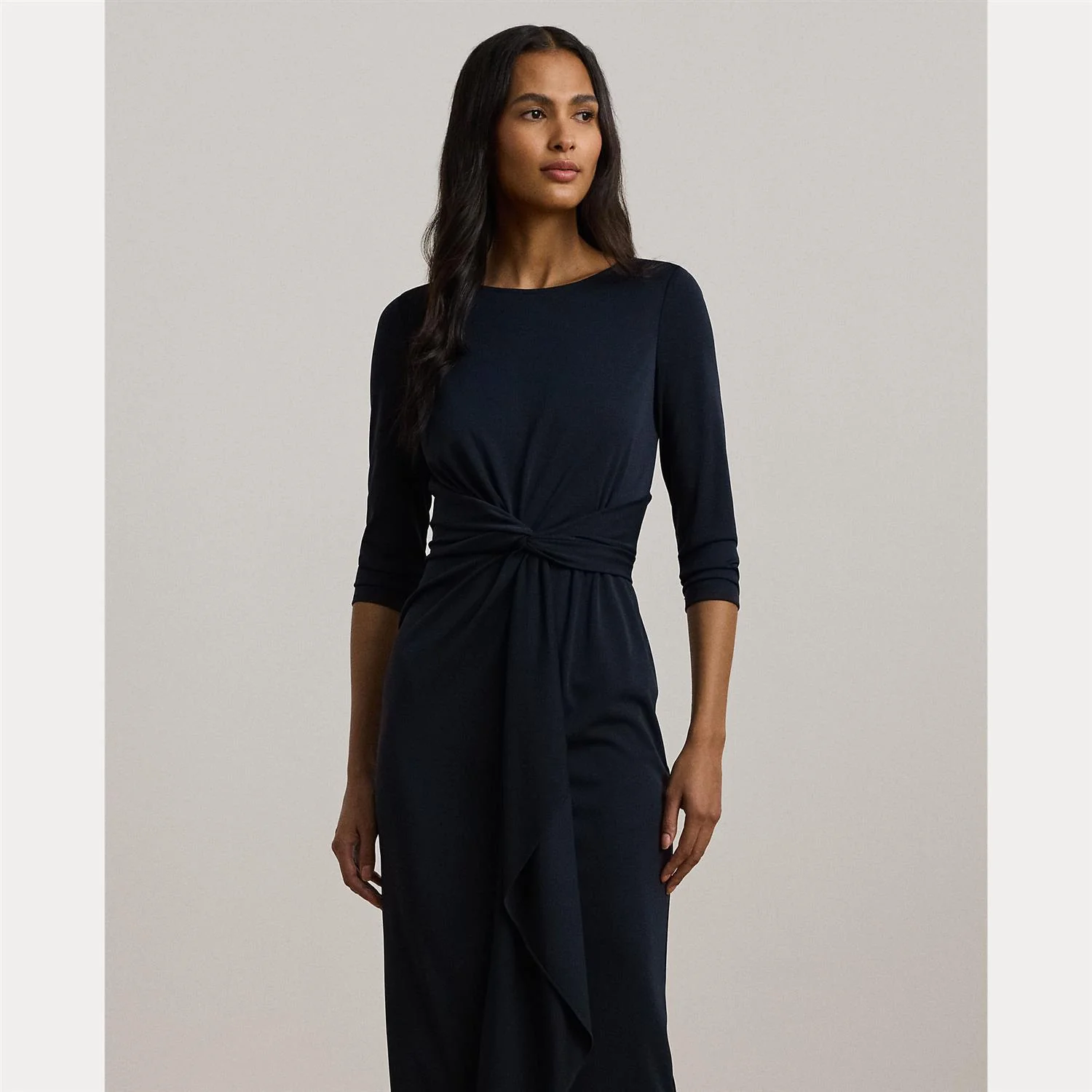 Marineblå Twist Front Jersey Dress - Image 3