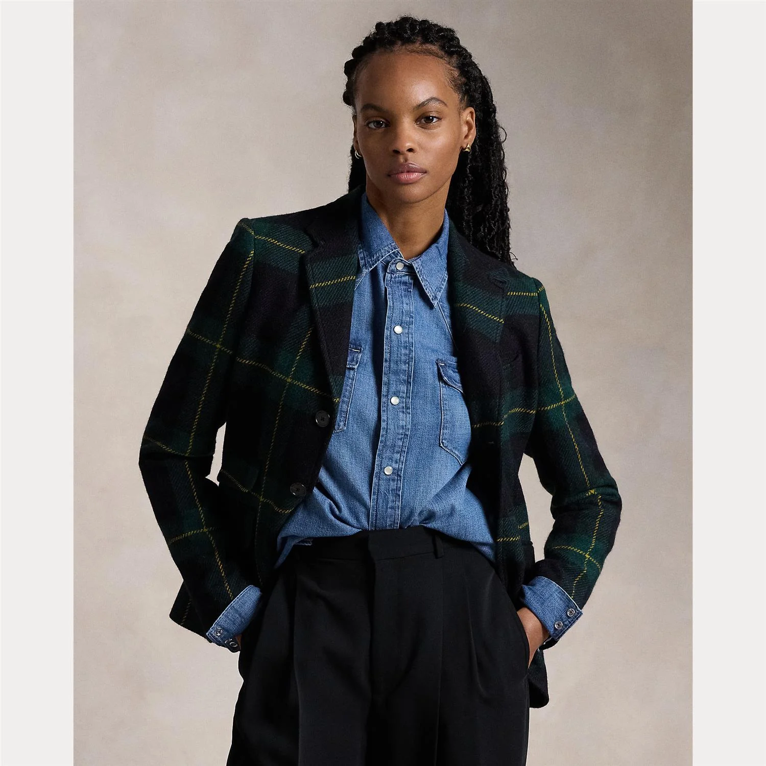 Multi Plaid Wool Twill Blazer - Image 2