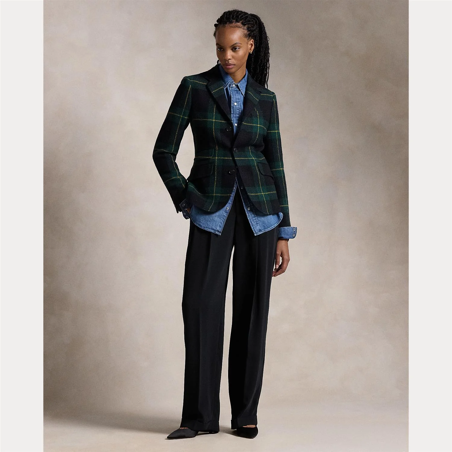 Multi Plaid Wool Twill Blazer - Image 3