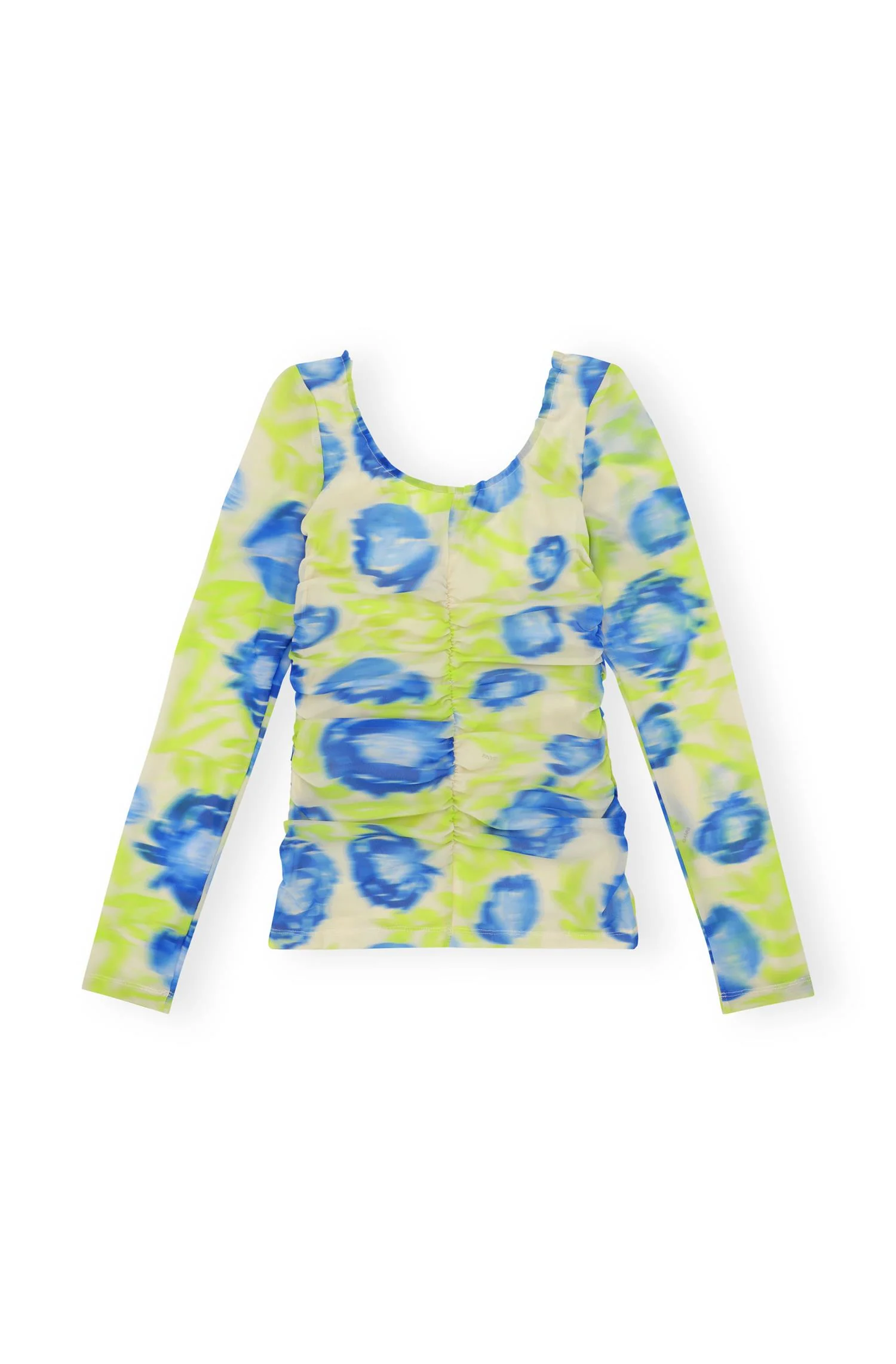 Multifarget Printed Mesh u-neck Ruched Blouse - Image 2