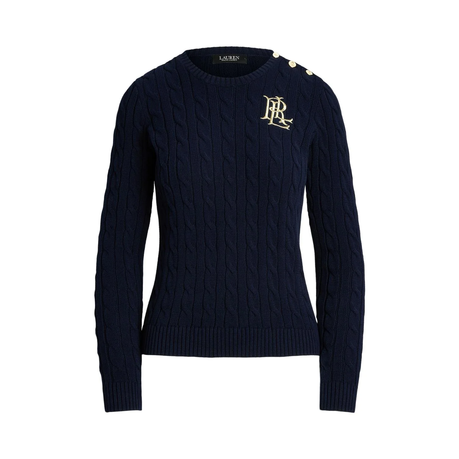 Navy Button Cable Knit Sweater