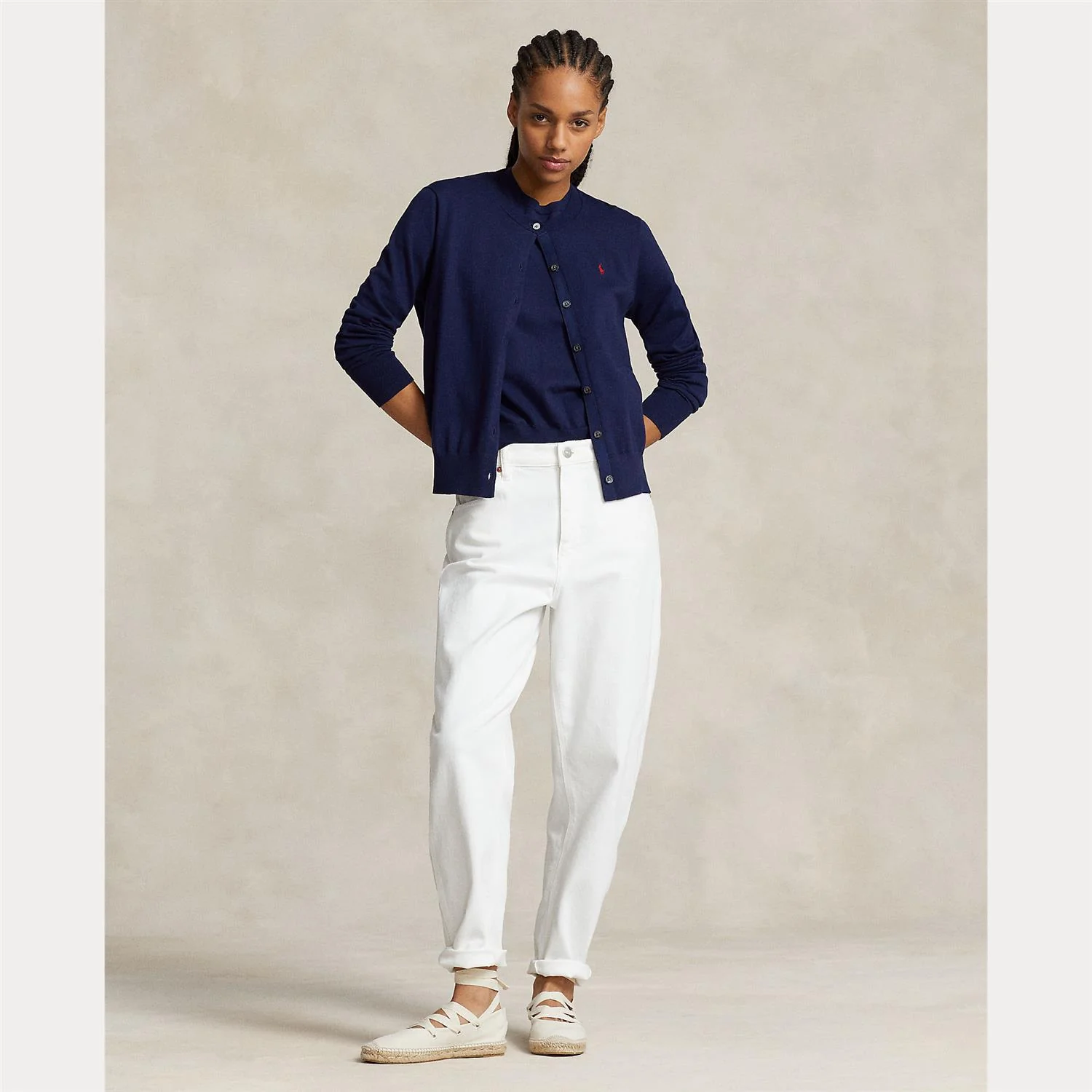 Navy Cotton Blend Cardigan - Image 3