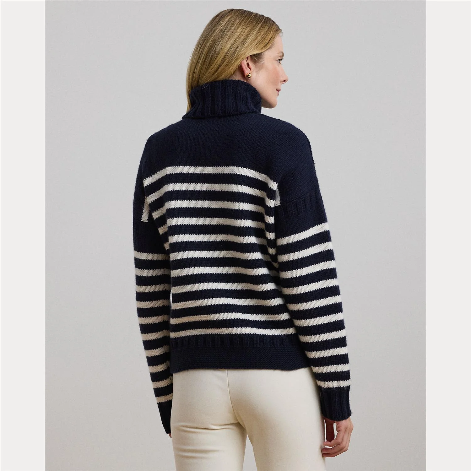 Navy/Cream Wool Blend Turtleneck Sweater - Image 4