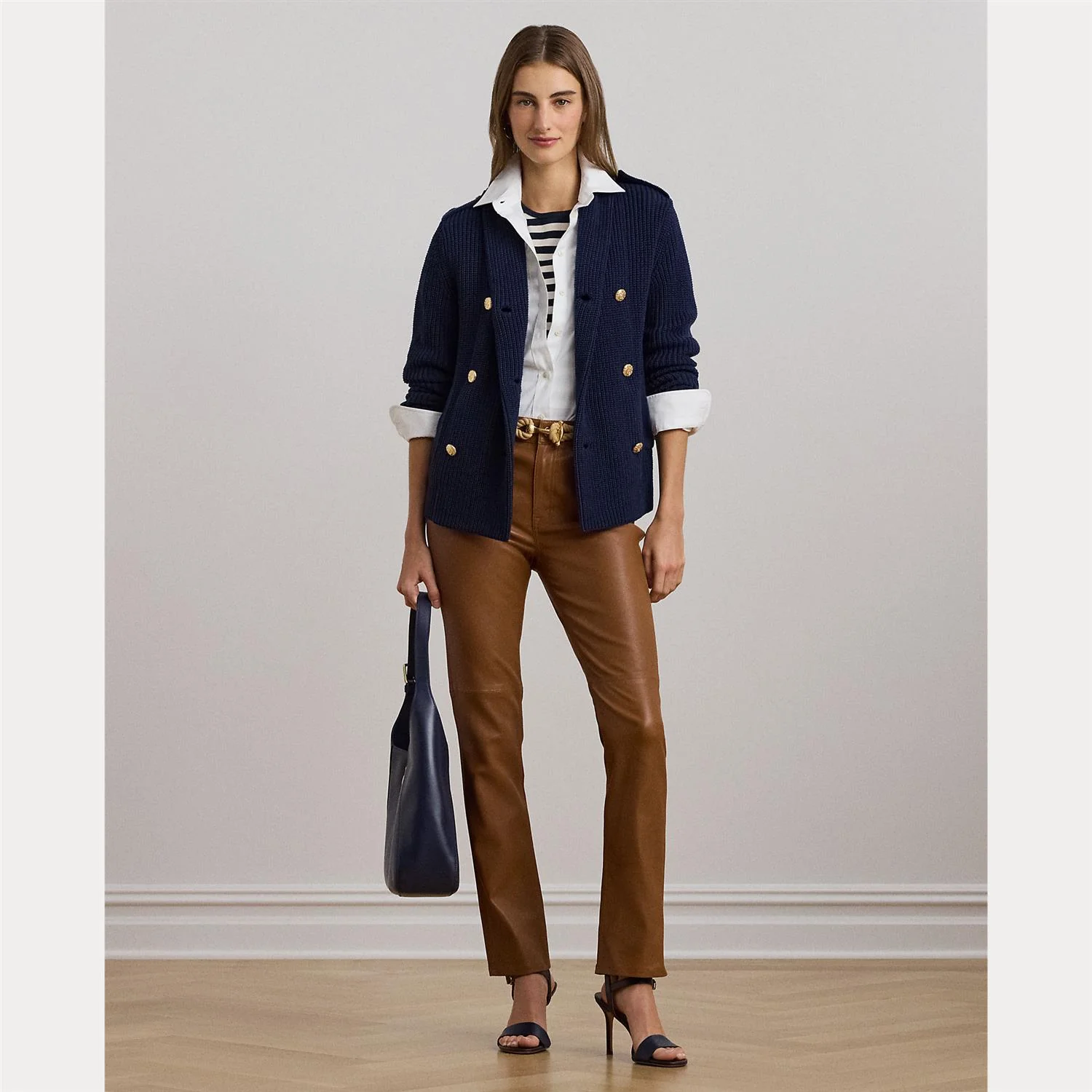 Navy Rib Knit Double Breasted Jacket - Image 3