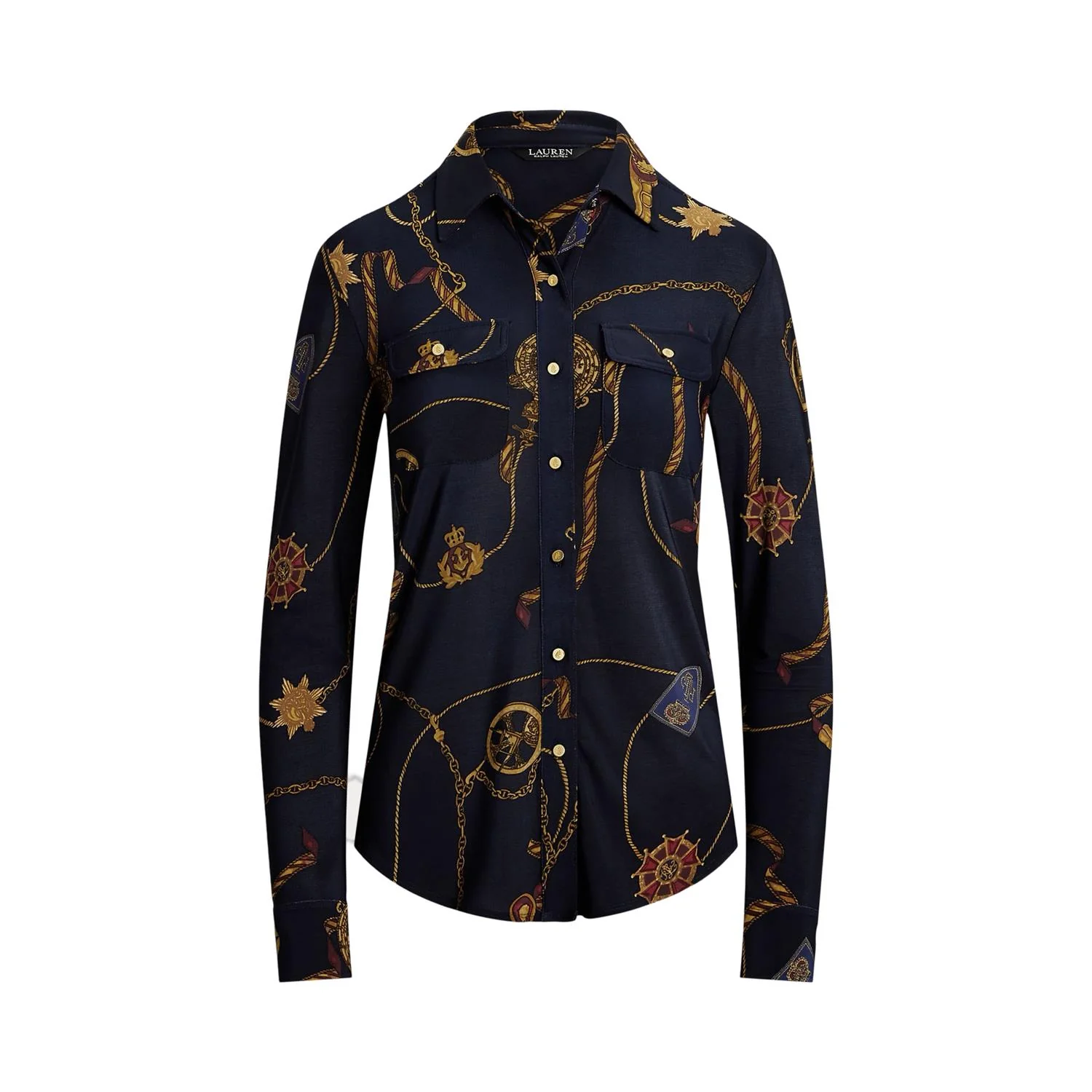 Navy slim Fit Belting-Print Jersey Shirt