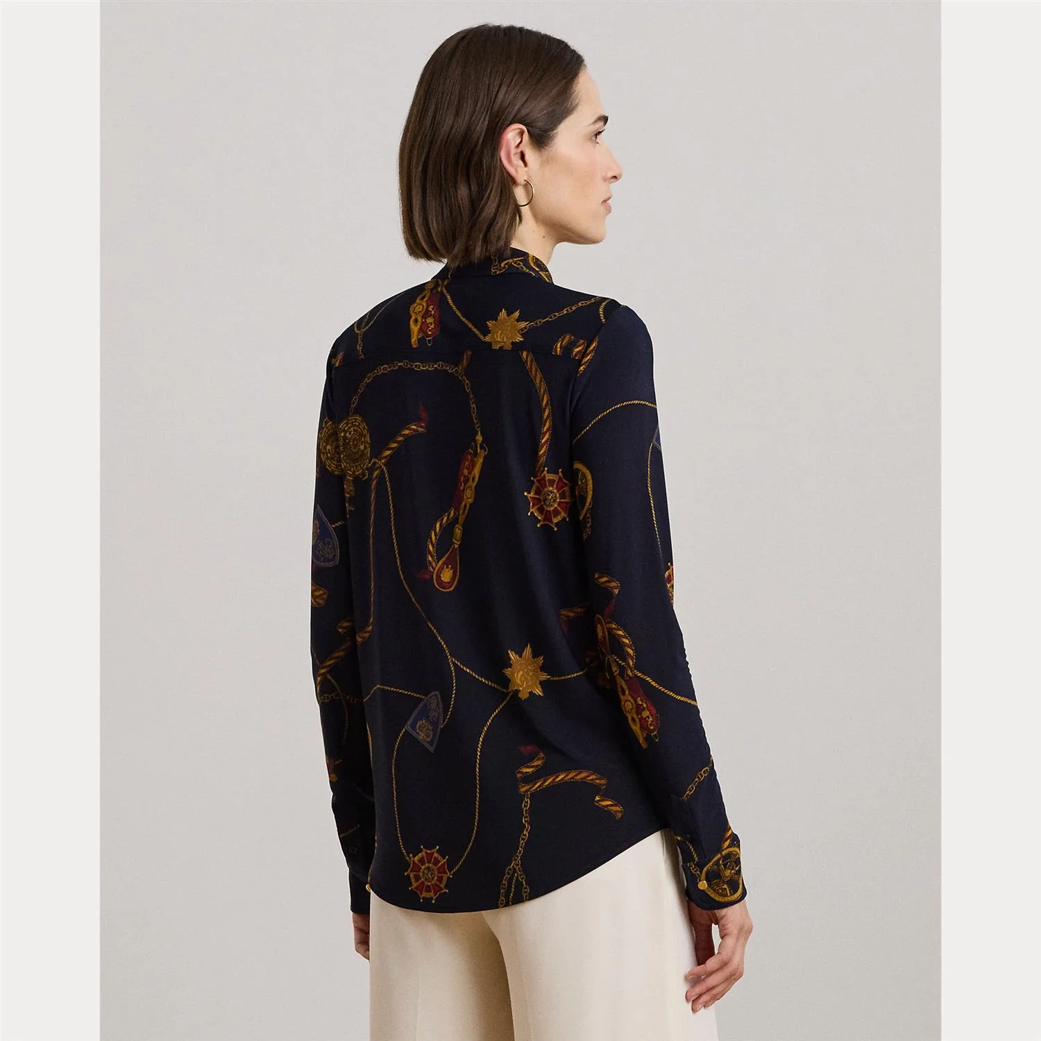 Navy slim Fit Belting-Print Jersey Shirt - Image 4