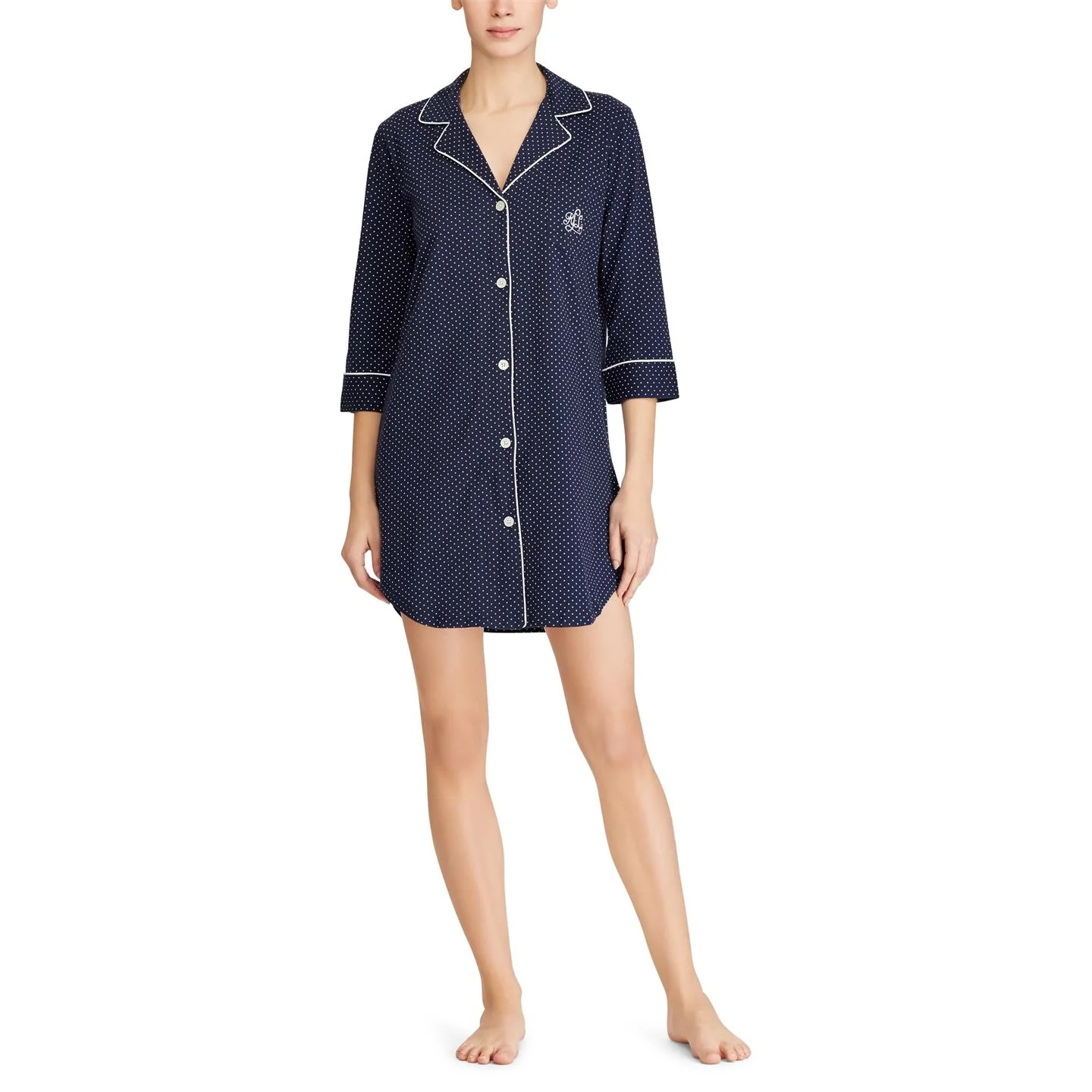Navy/white dot Herritage 3/4 Classic Notch sleeps - Image 2