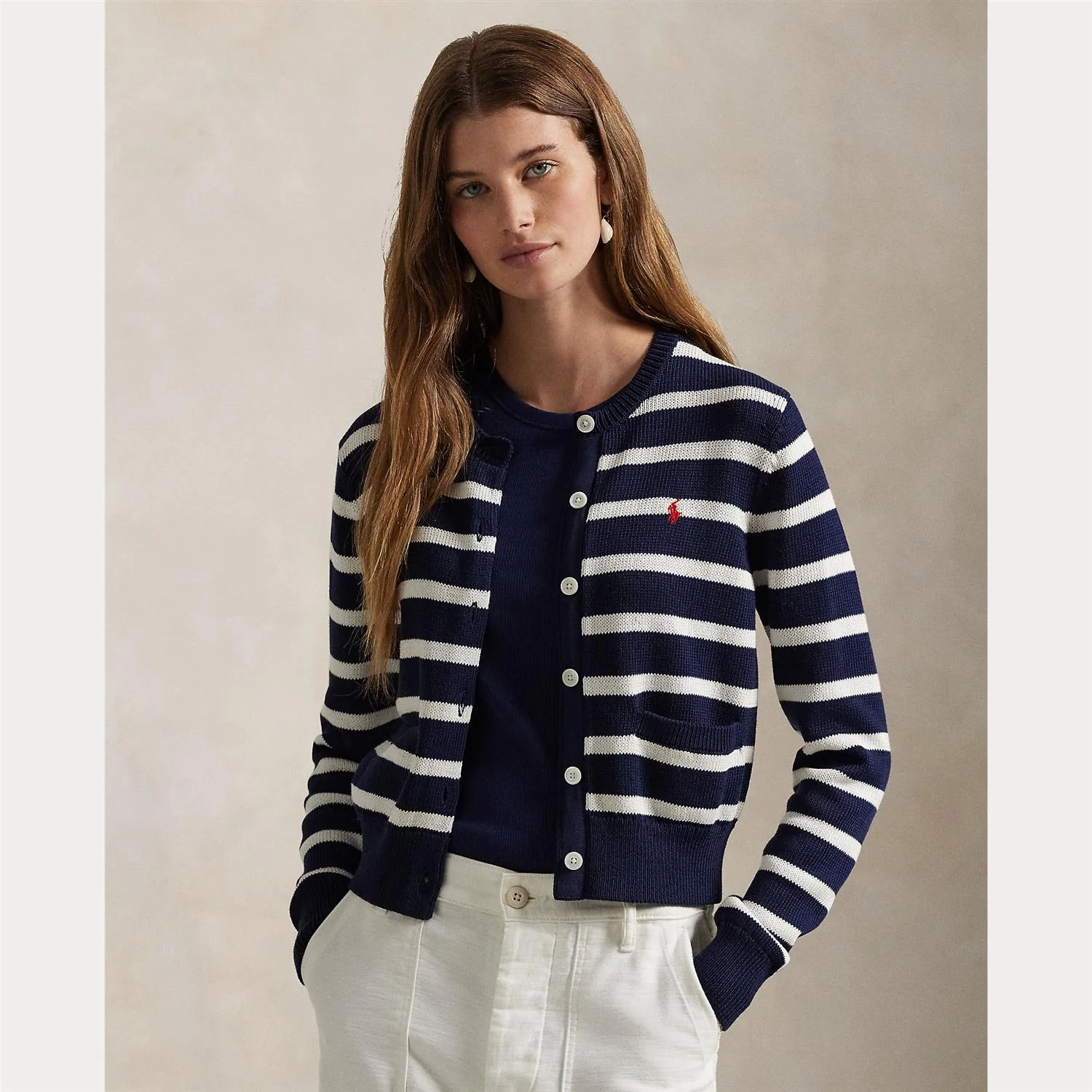 Navy/white Striped Cotton Cewnwxk Cardian - Image 2