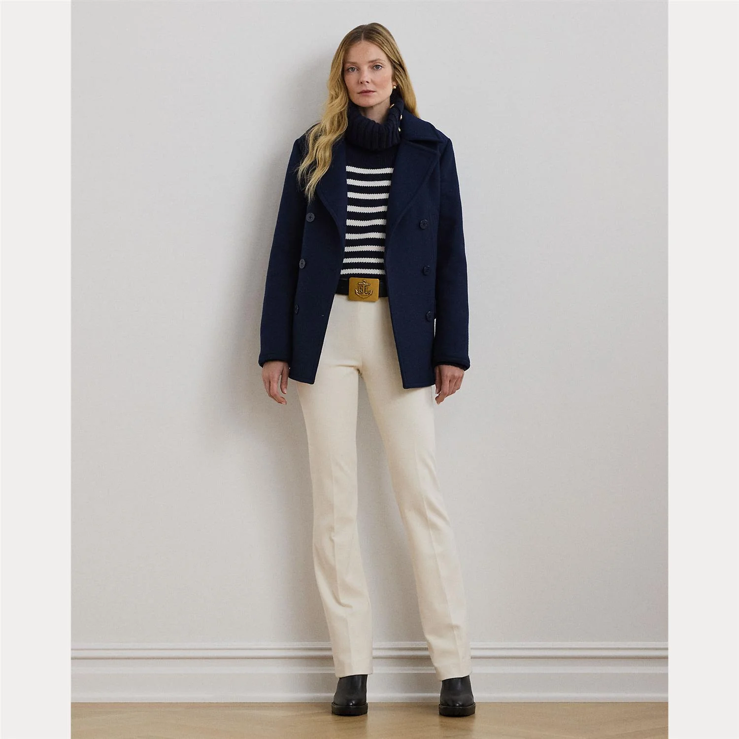 Navy Wool Blend Twill Peacoat - Image 3