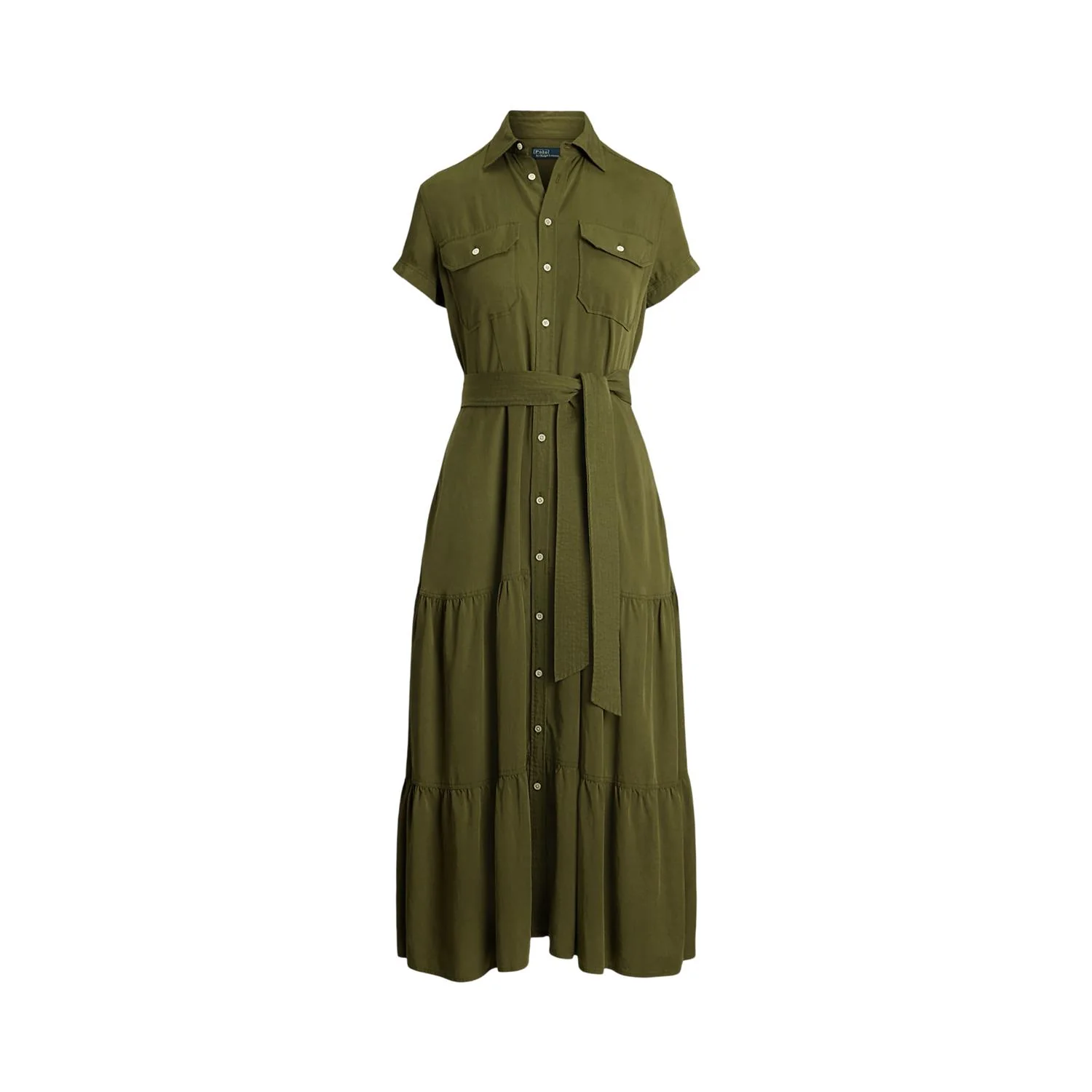 Oliven Belted Tiered Shirtdress