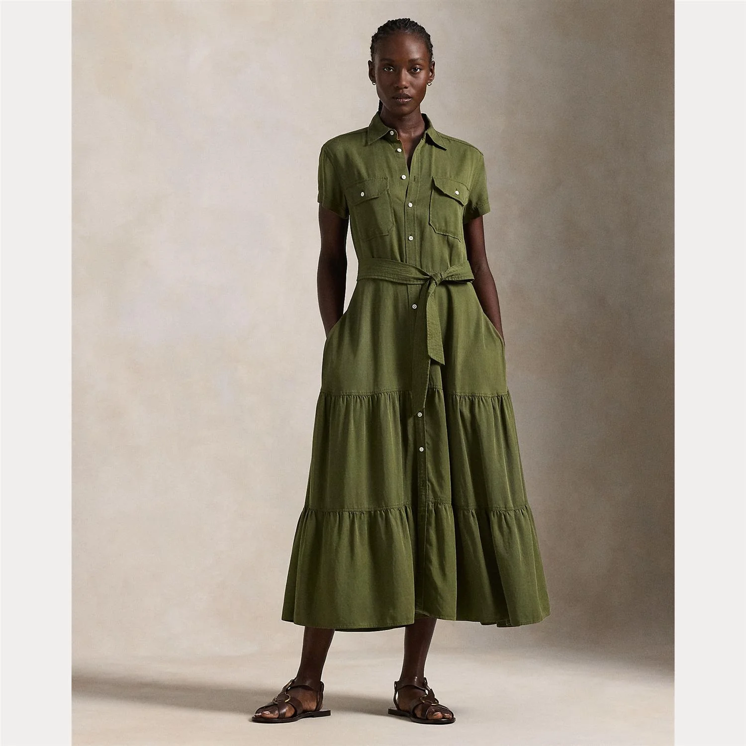 Oliven Belted Tiered Shirtdress - Image 2