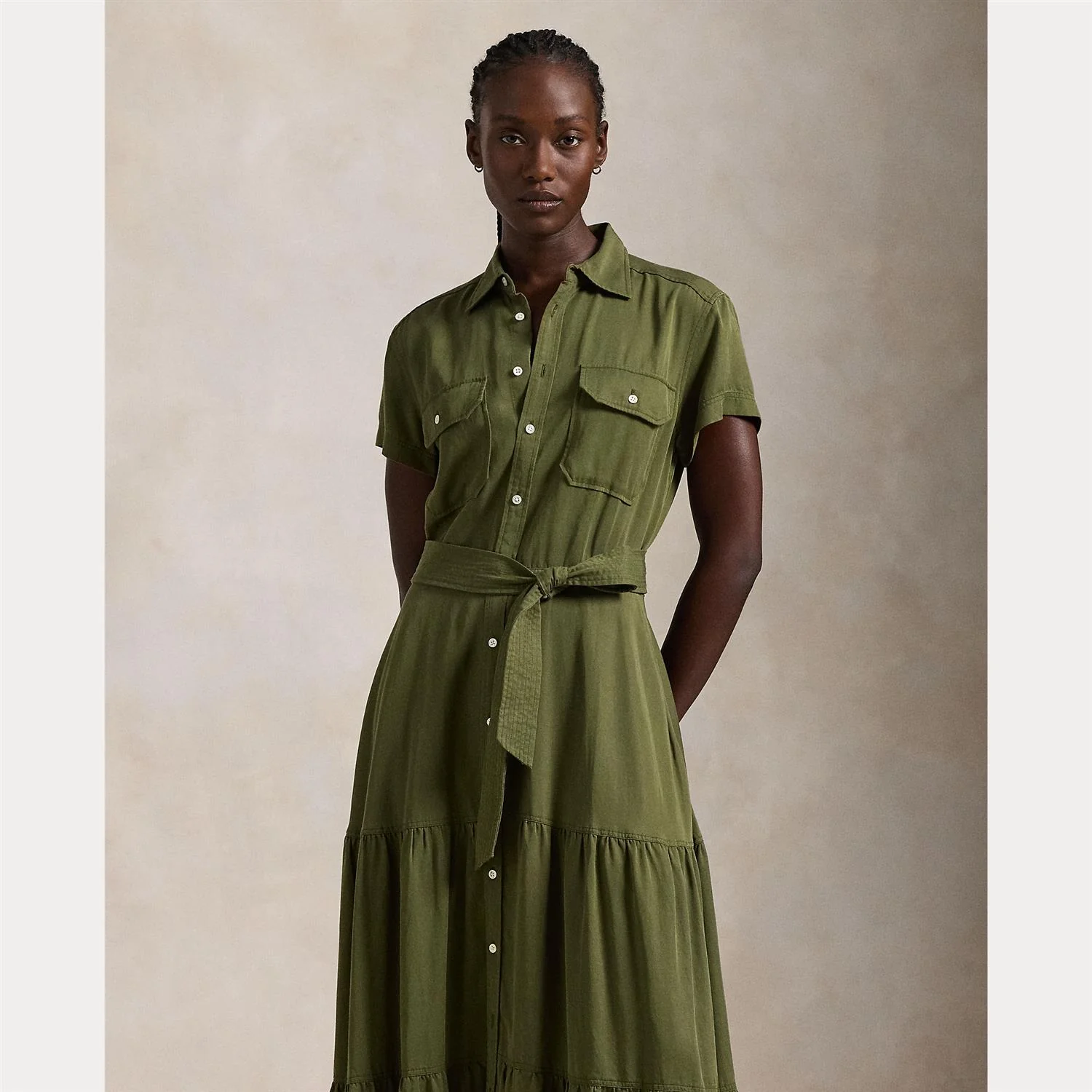Oliven Belted Tiered Shirtdress - Image 3