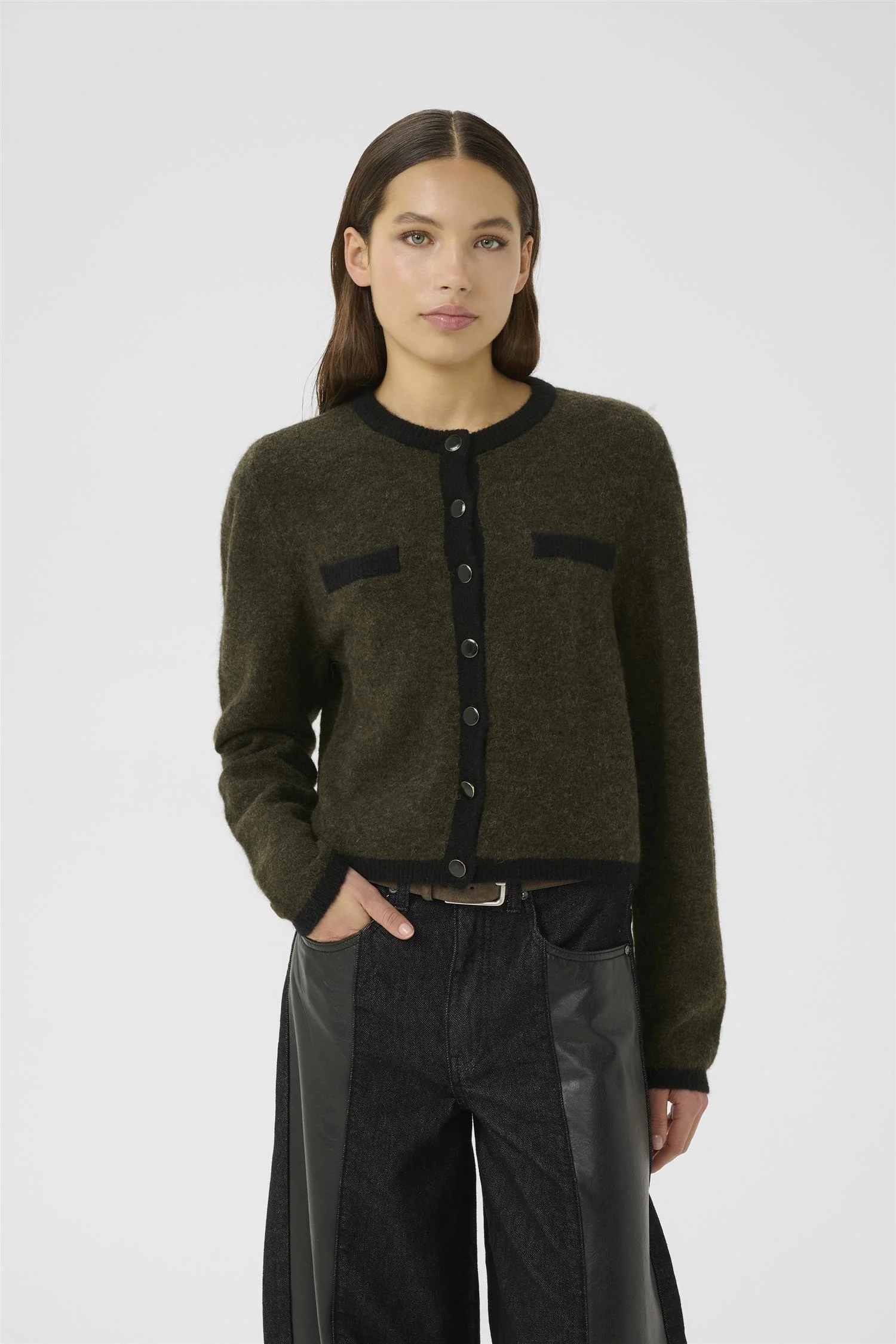 Oliven/Black GZalpha ls contrast cardigan - Image 5