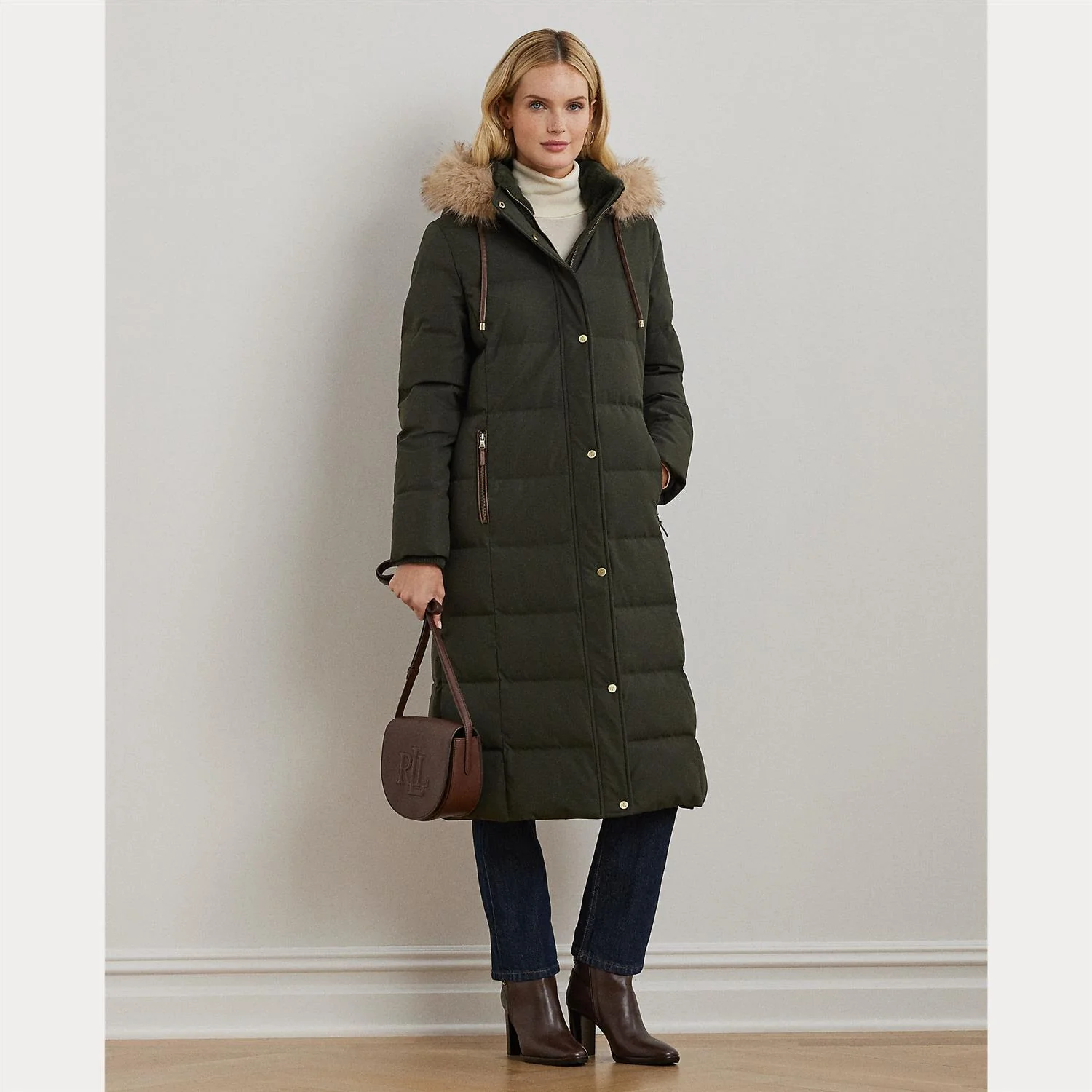 Oliven Hooded Down Coat Fake Fur - Image 2