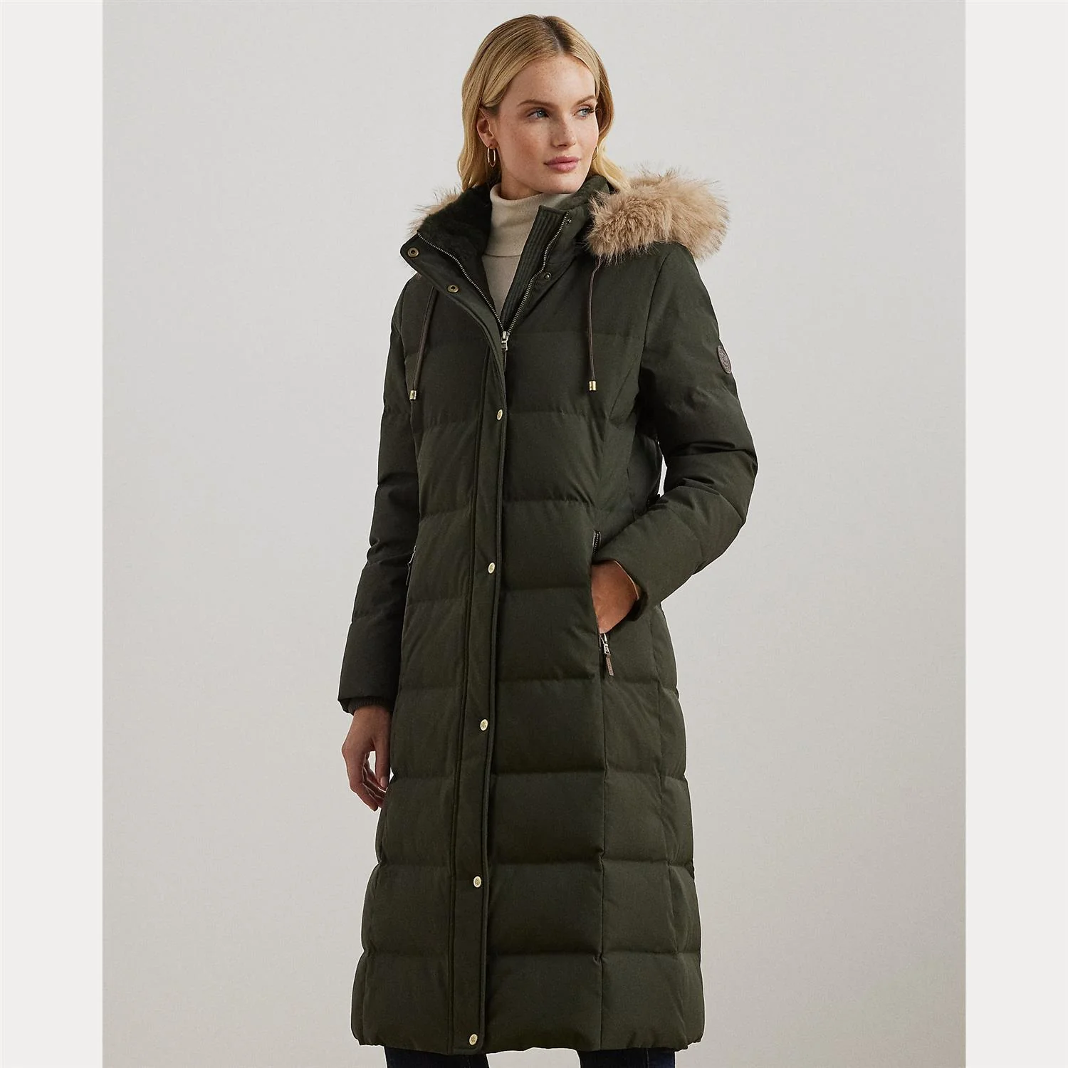Oliven Hooded Down Coat Fake Fur - Image 4
