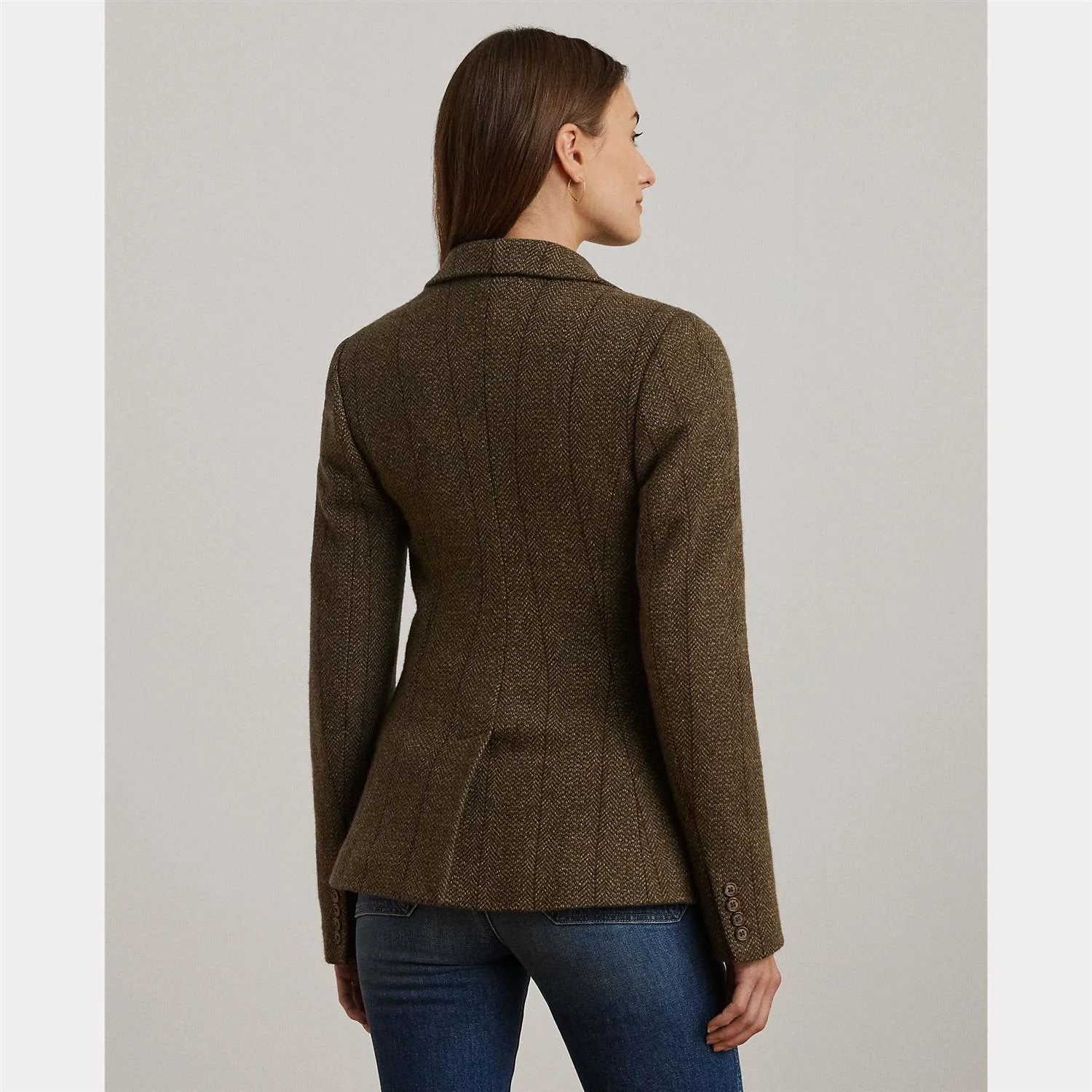 Oliven Wool Blend Herringbone Tweed Blazer - Image 4