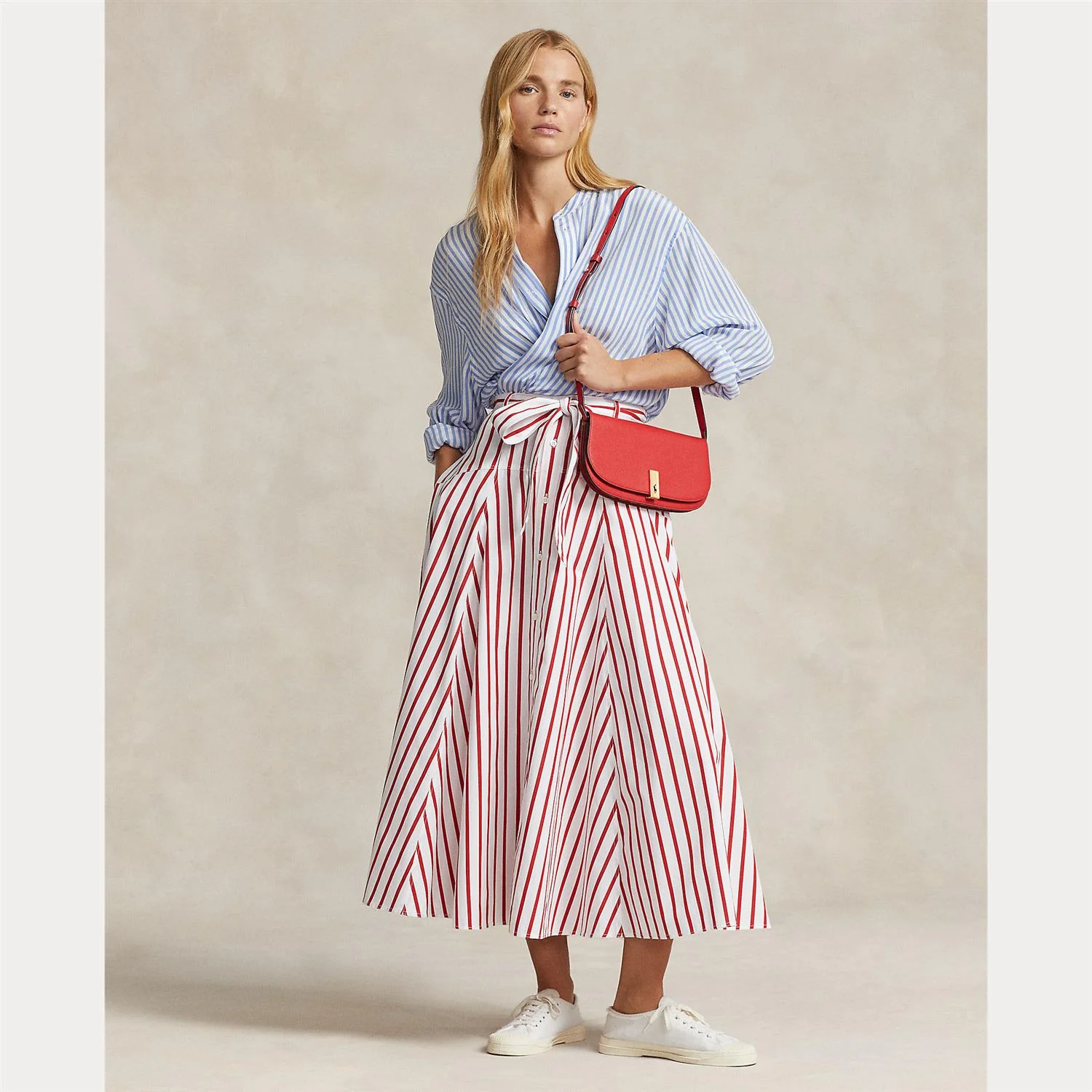 Rødt/hvitt A-line skirt - Image 2