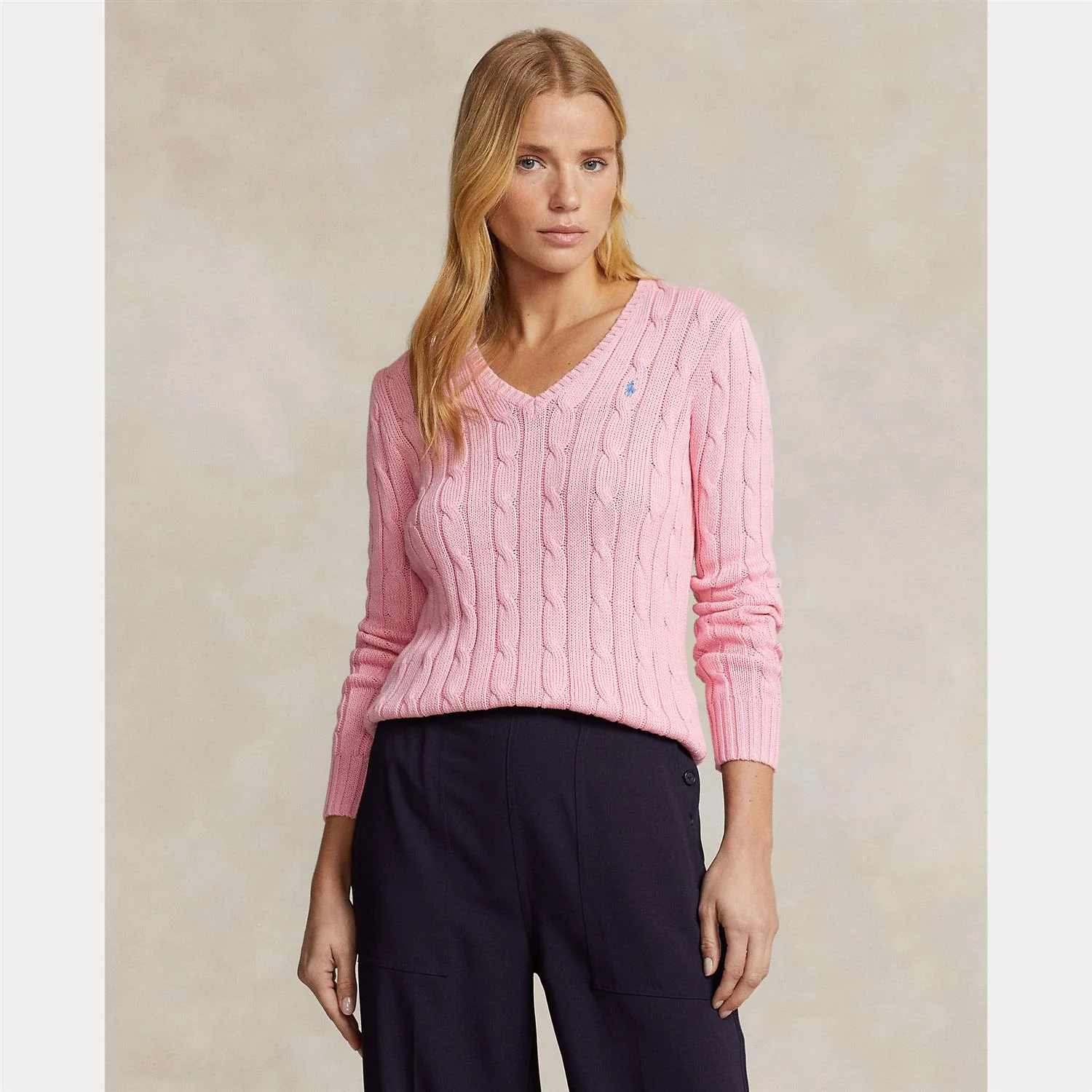 Rosa Cable Knit Cotton V-Neck Sweater - Image 2