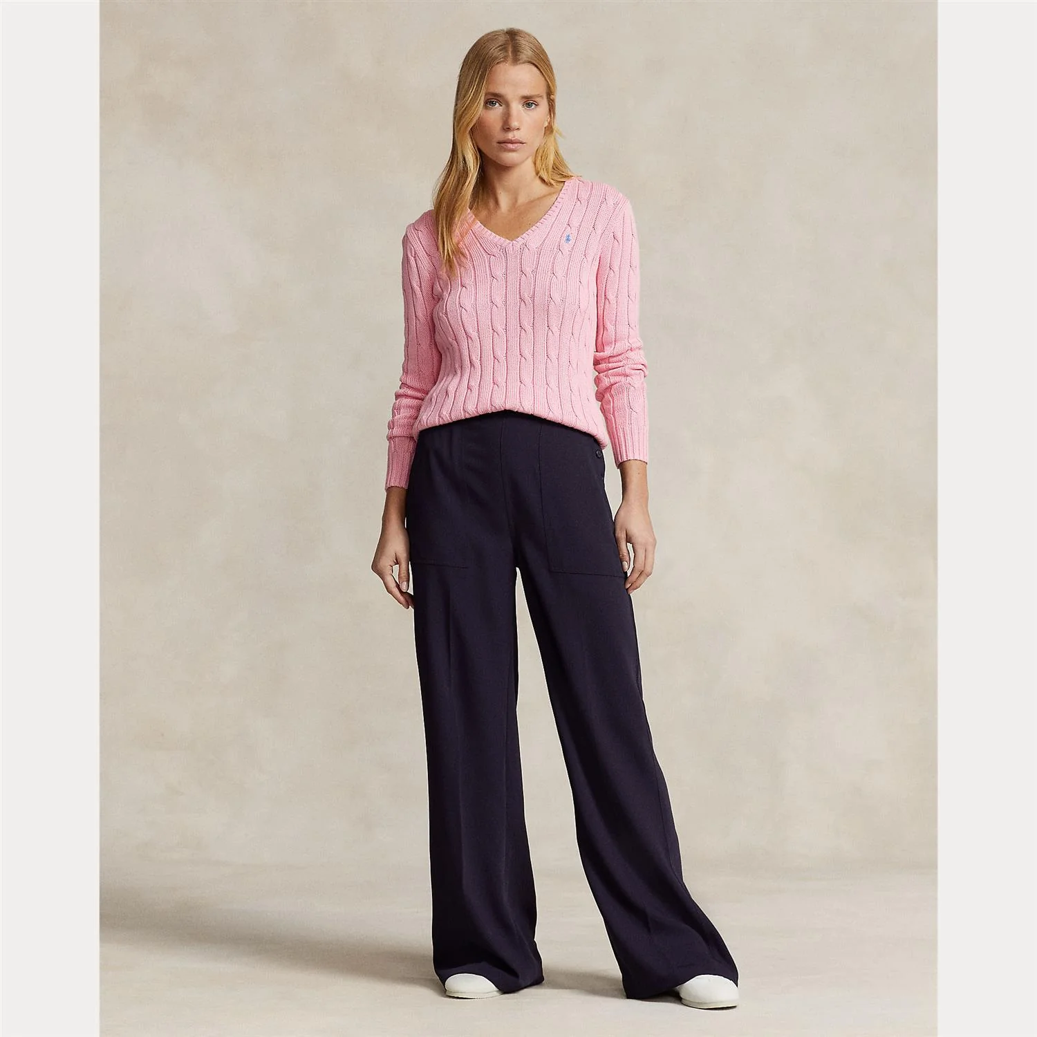 Rosa Cable Knit Cotton V-Neck Sweater - Image 3