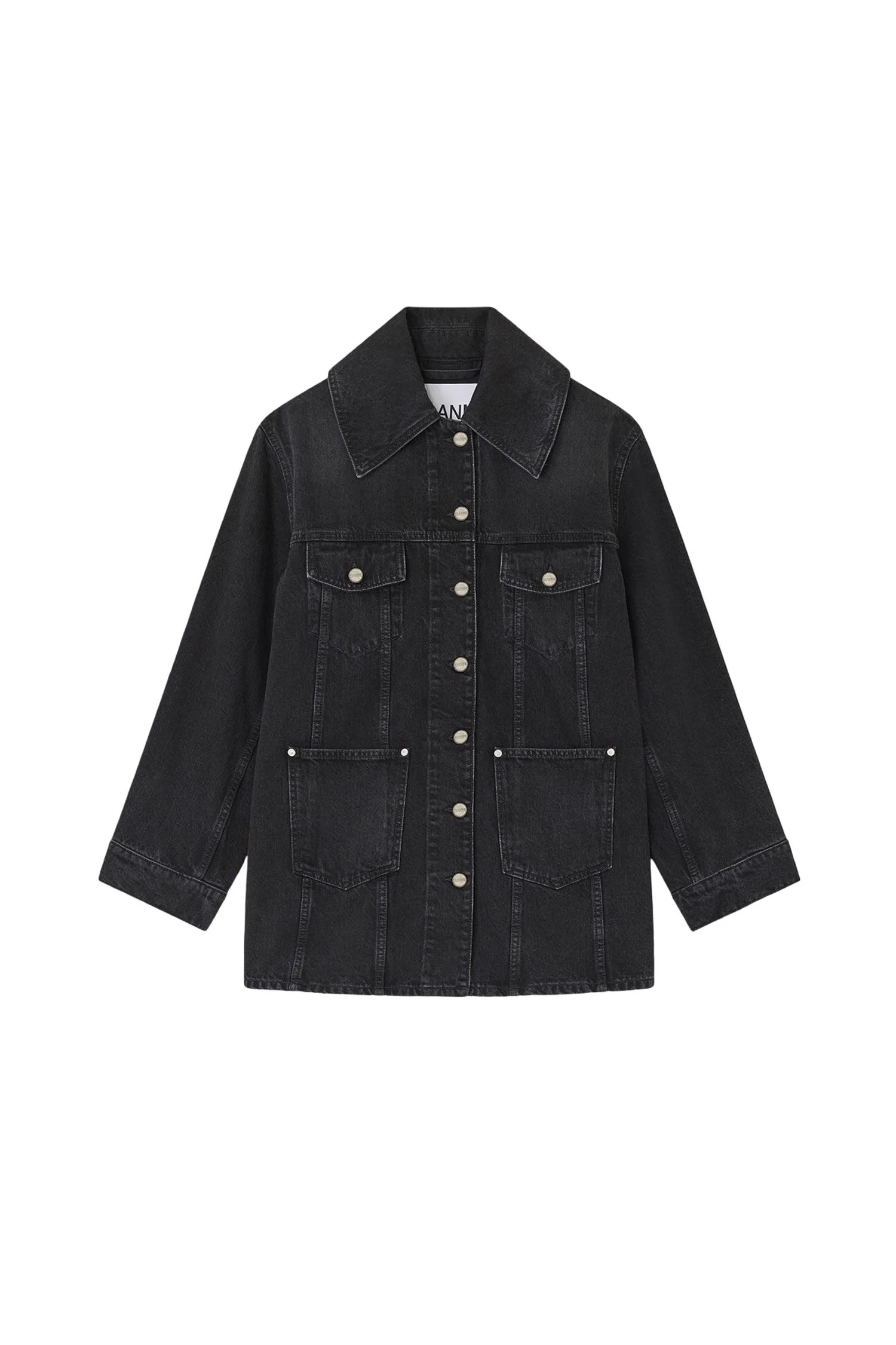 Sort Denim Rigid Midi Jacket