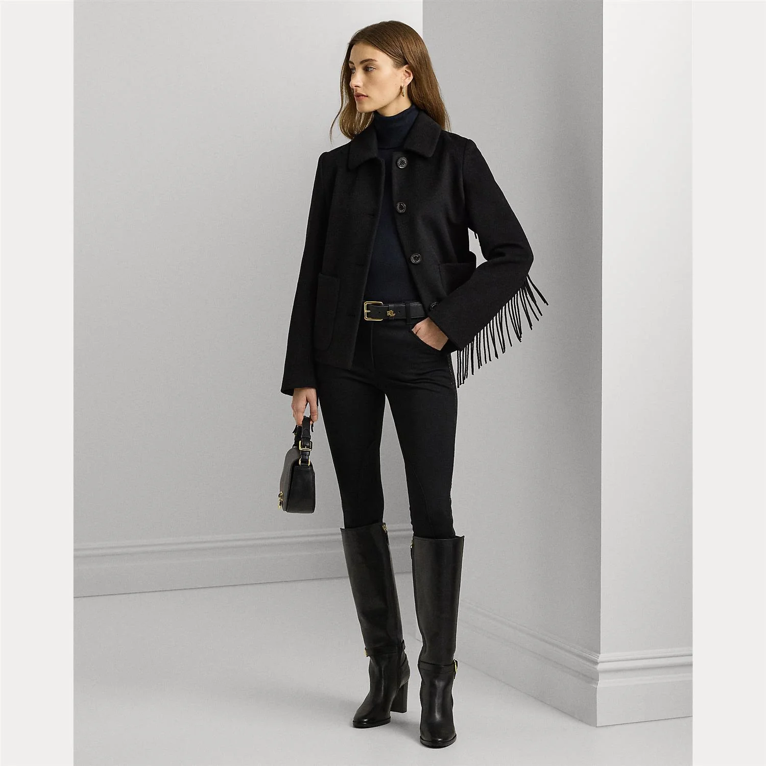 Sort Fringe Wool Blend Coat - Image 2