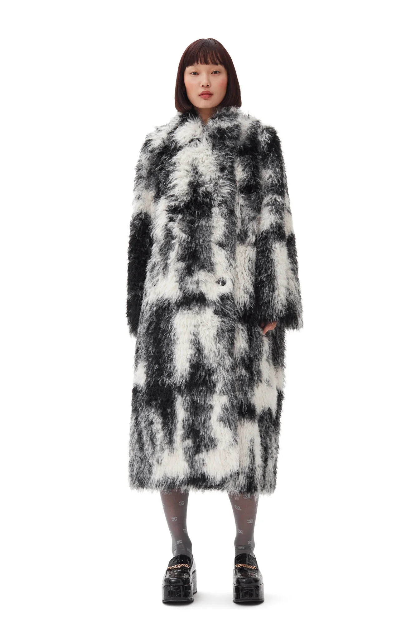 Sort/hvit Faux Fur Coat - Image 2