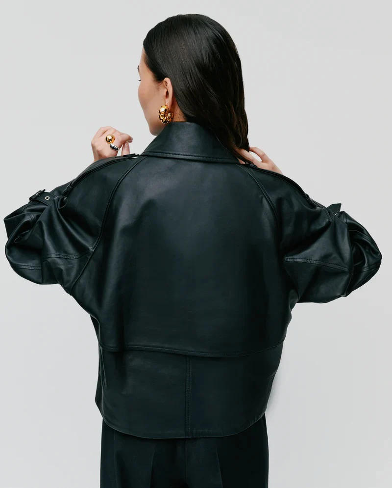 Sort Luna Leather trench jacket - Image 5