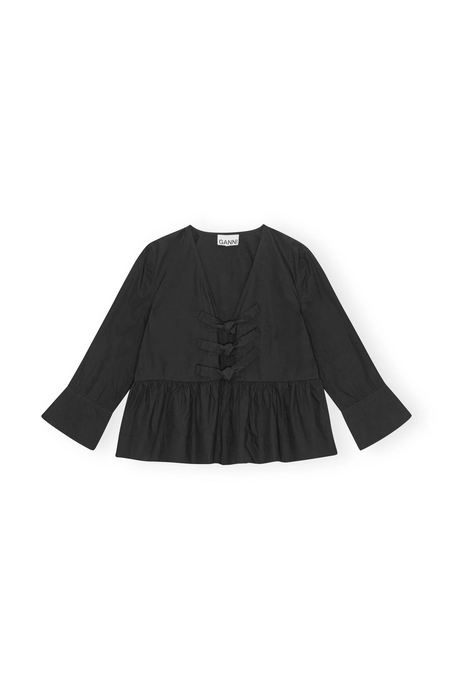 Sort Poplin Tie String Peplum Blouse