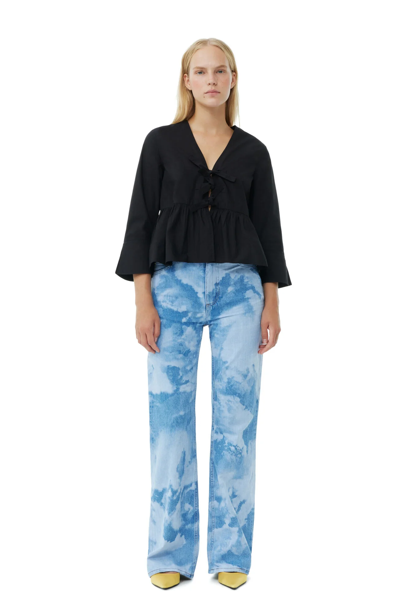 Sort Poplin Tie String Peplum Blouse - Image 2
