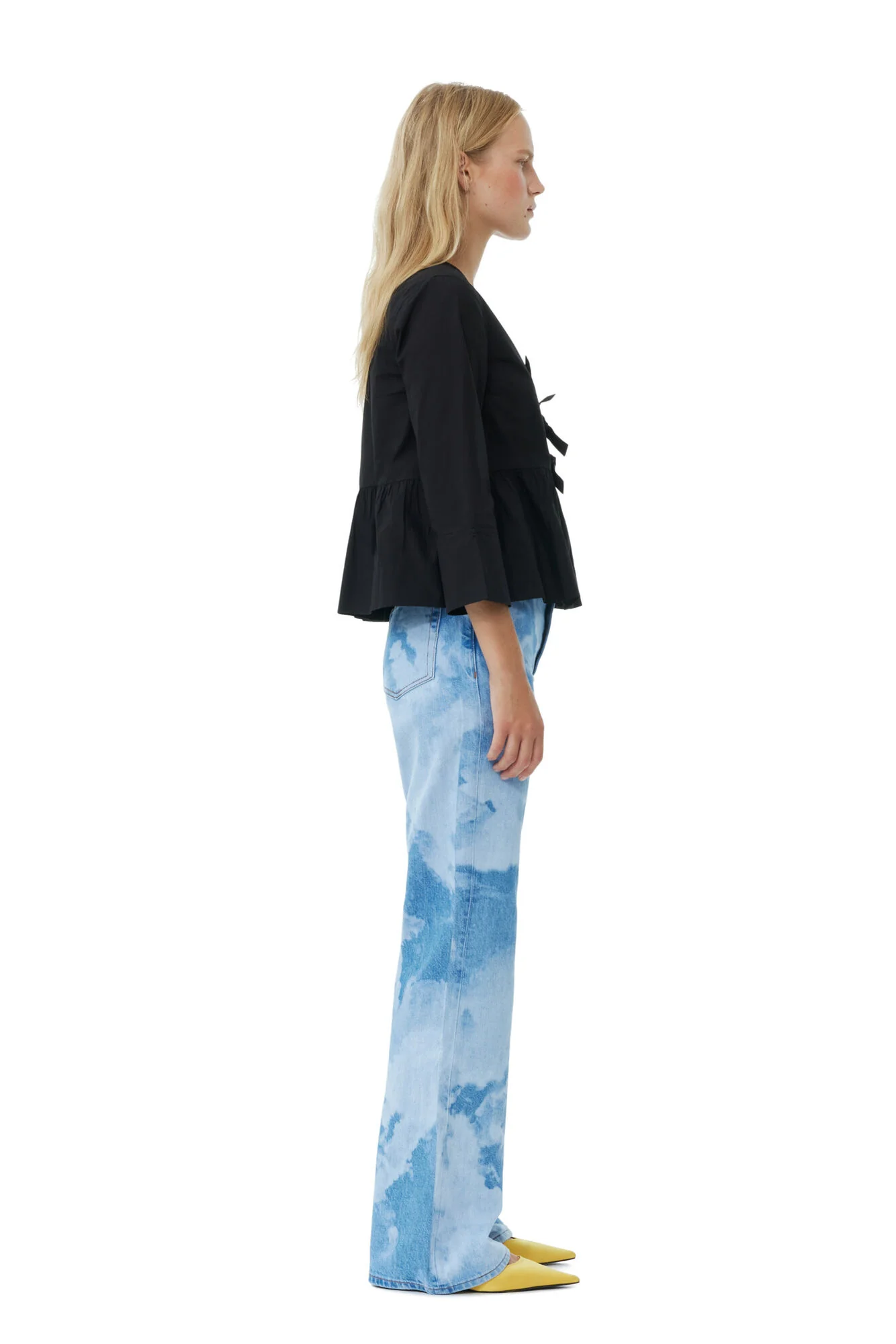 Sort Poplin Tie String Peplum Blouse - Image 3