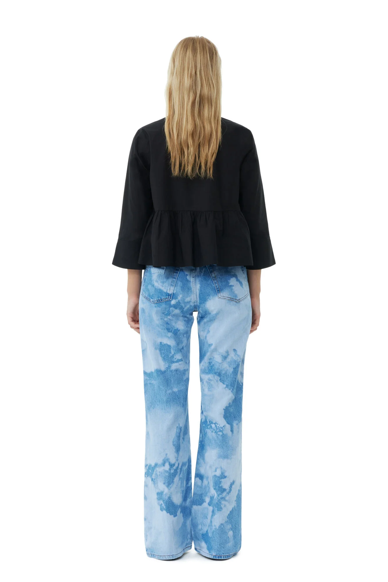 Sort Poplin Tie String Peplum Blouse - Image 4