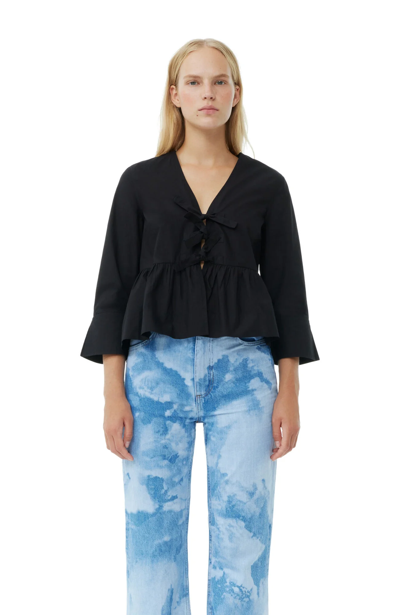Sort Poplin Tie String Peplum Blouse - Image 5