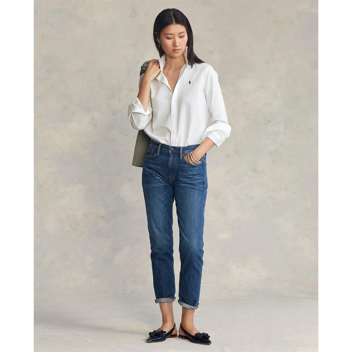 White Relaxed Long Slv Shirt - Image 5