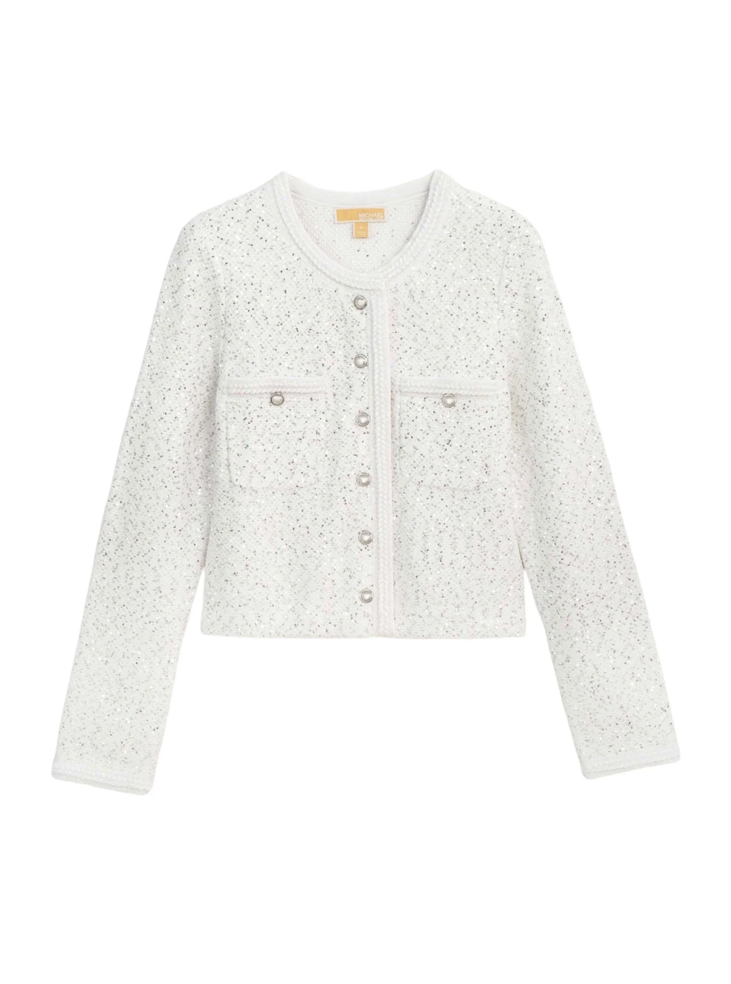 White/Silver Sequin Snap Jacket